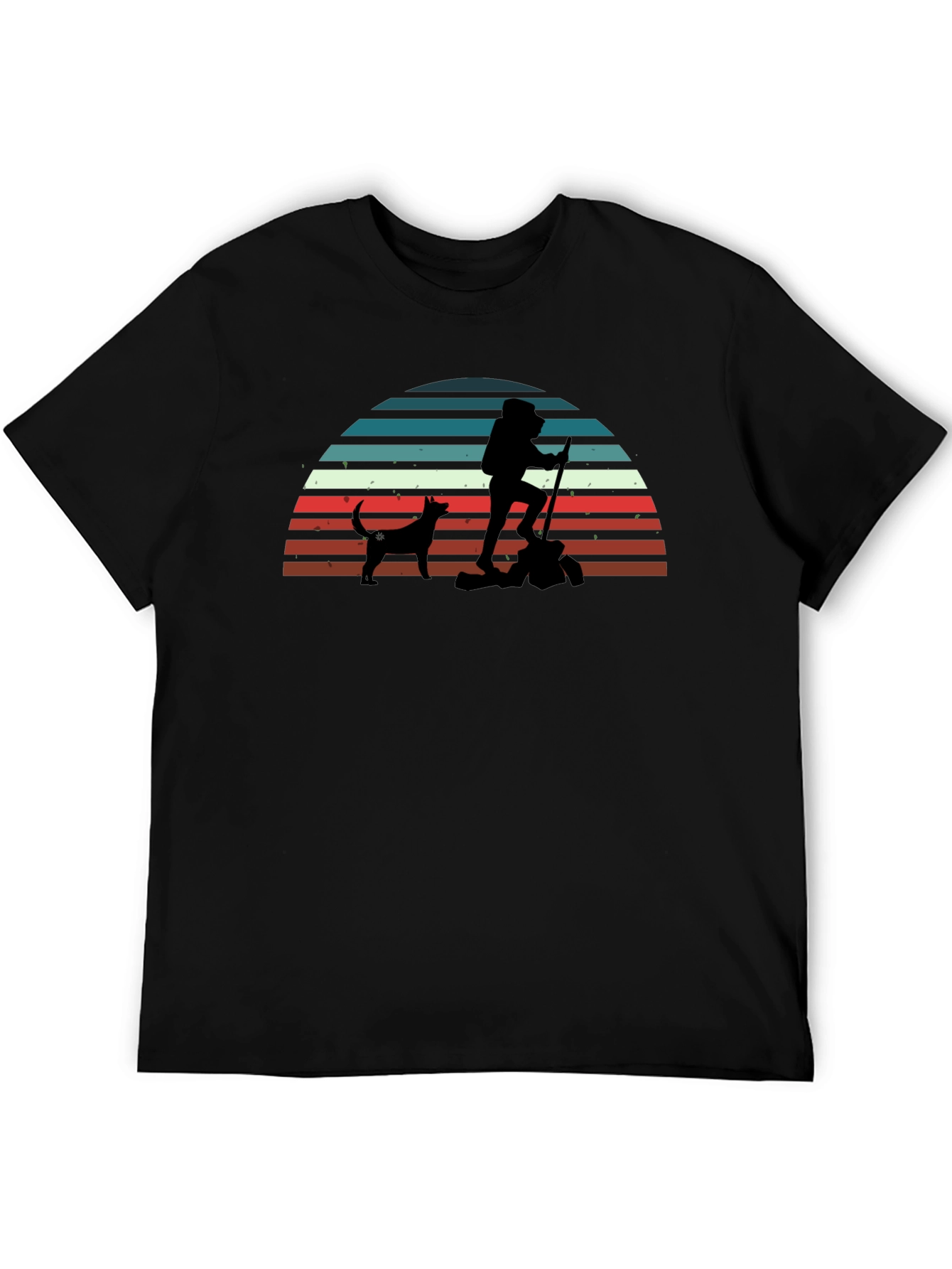 Hiking Dog Retro Black T-Shirt