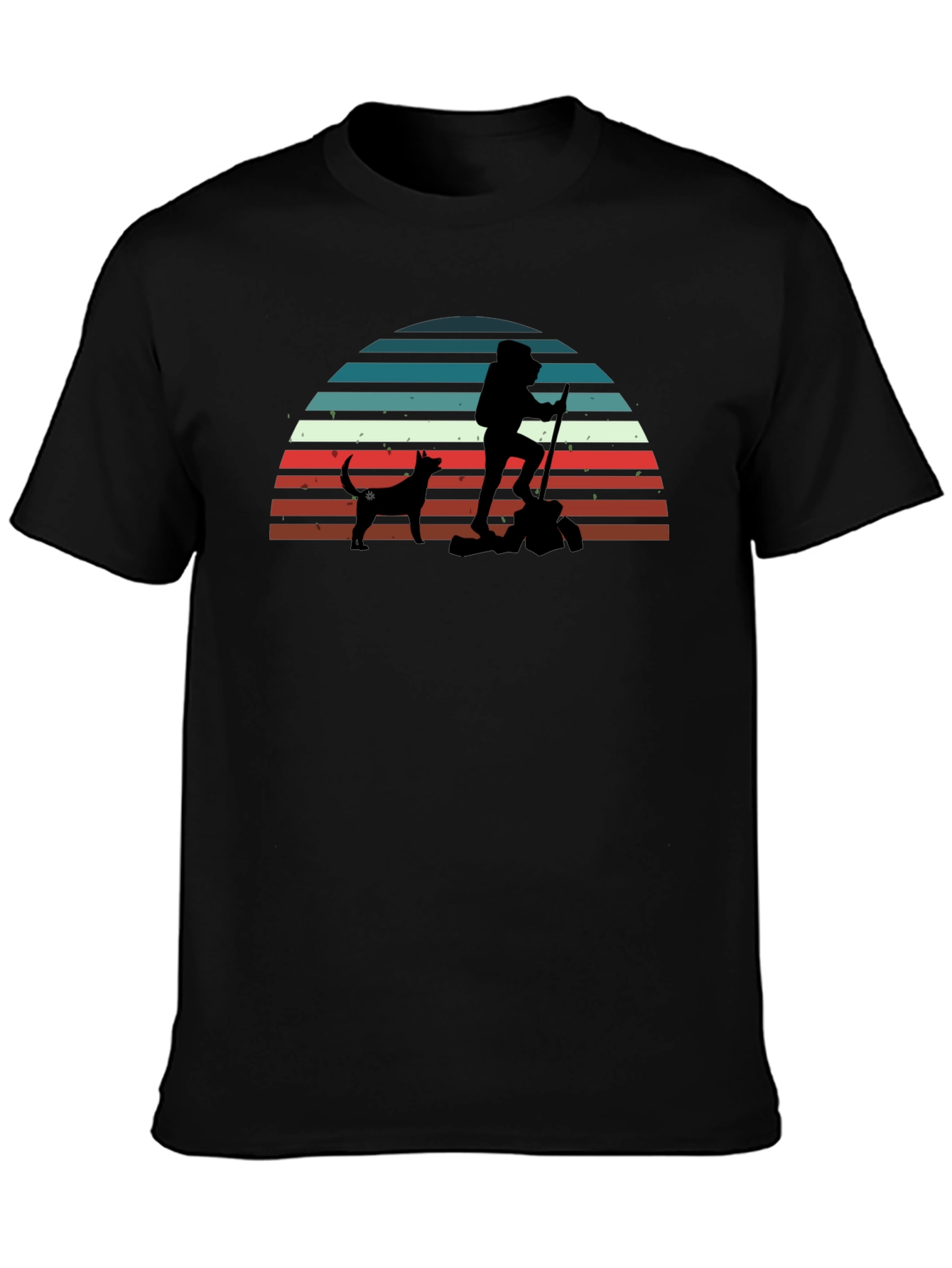 Hiking Dog Retro Black T-Shirt