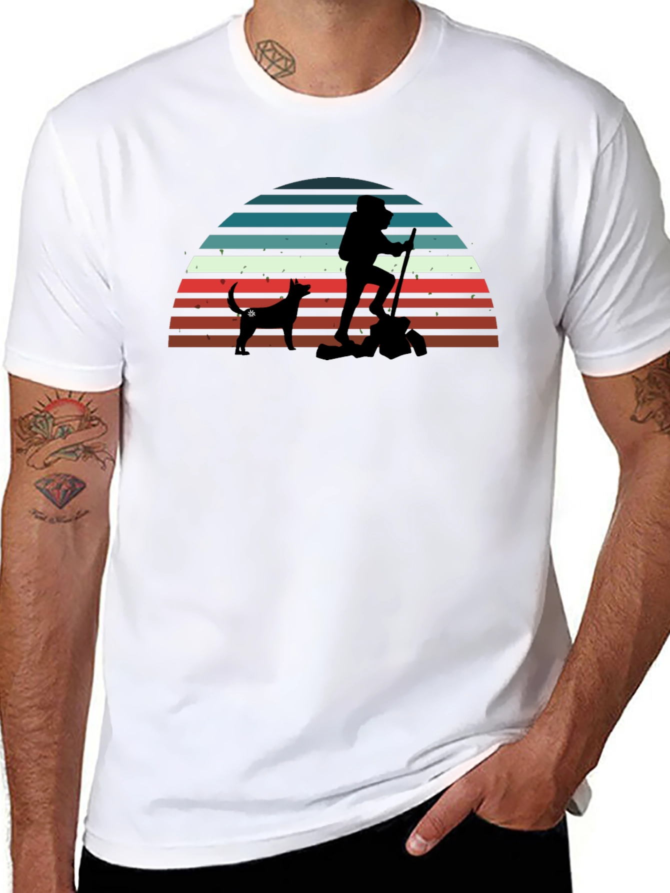 Hiking Dog Retro Black T-Shirt