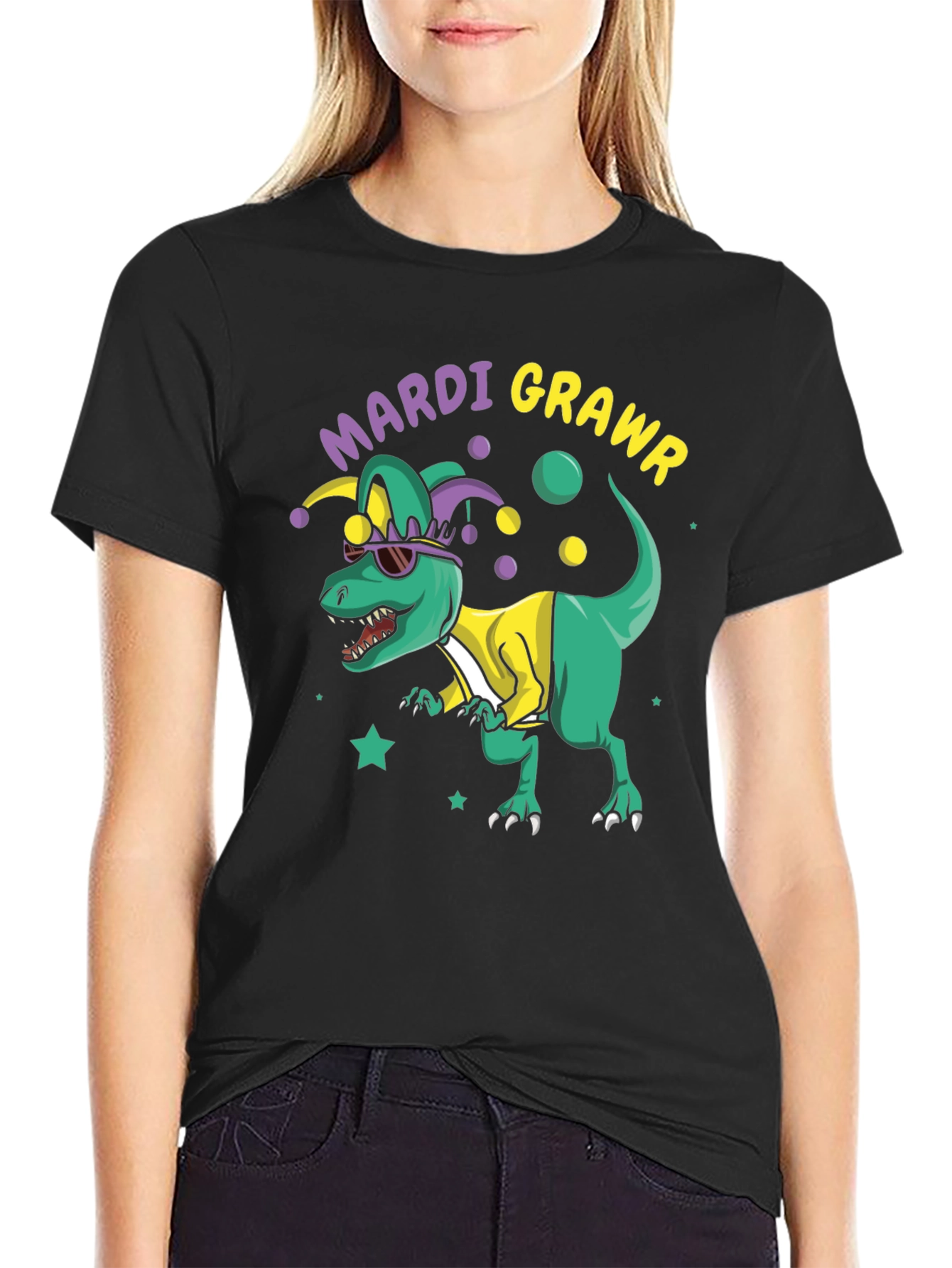 Mardi Grawr T-Rex Mens Black T-Shirt