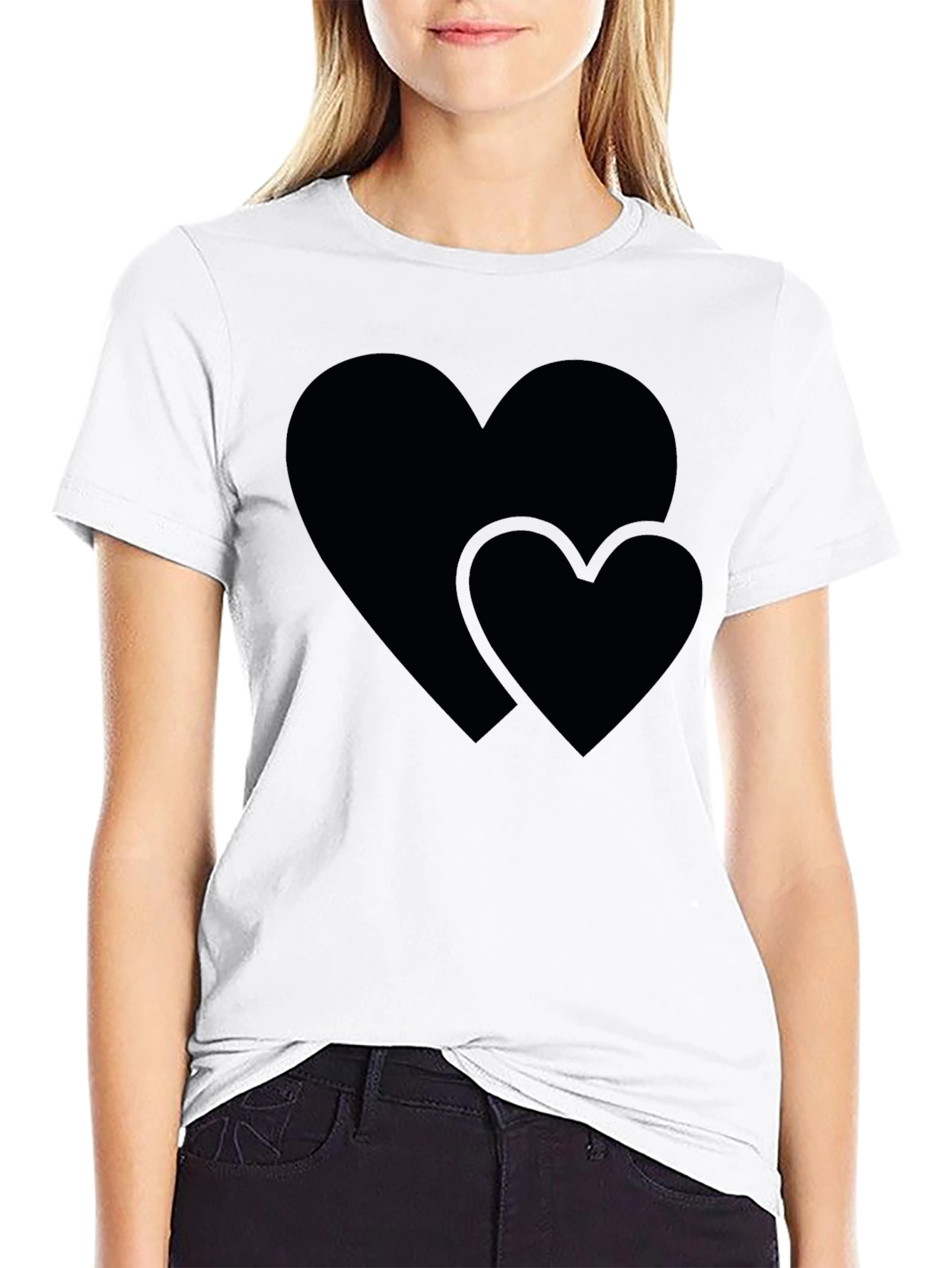 Heart Graphic Black Crew Neck Tee