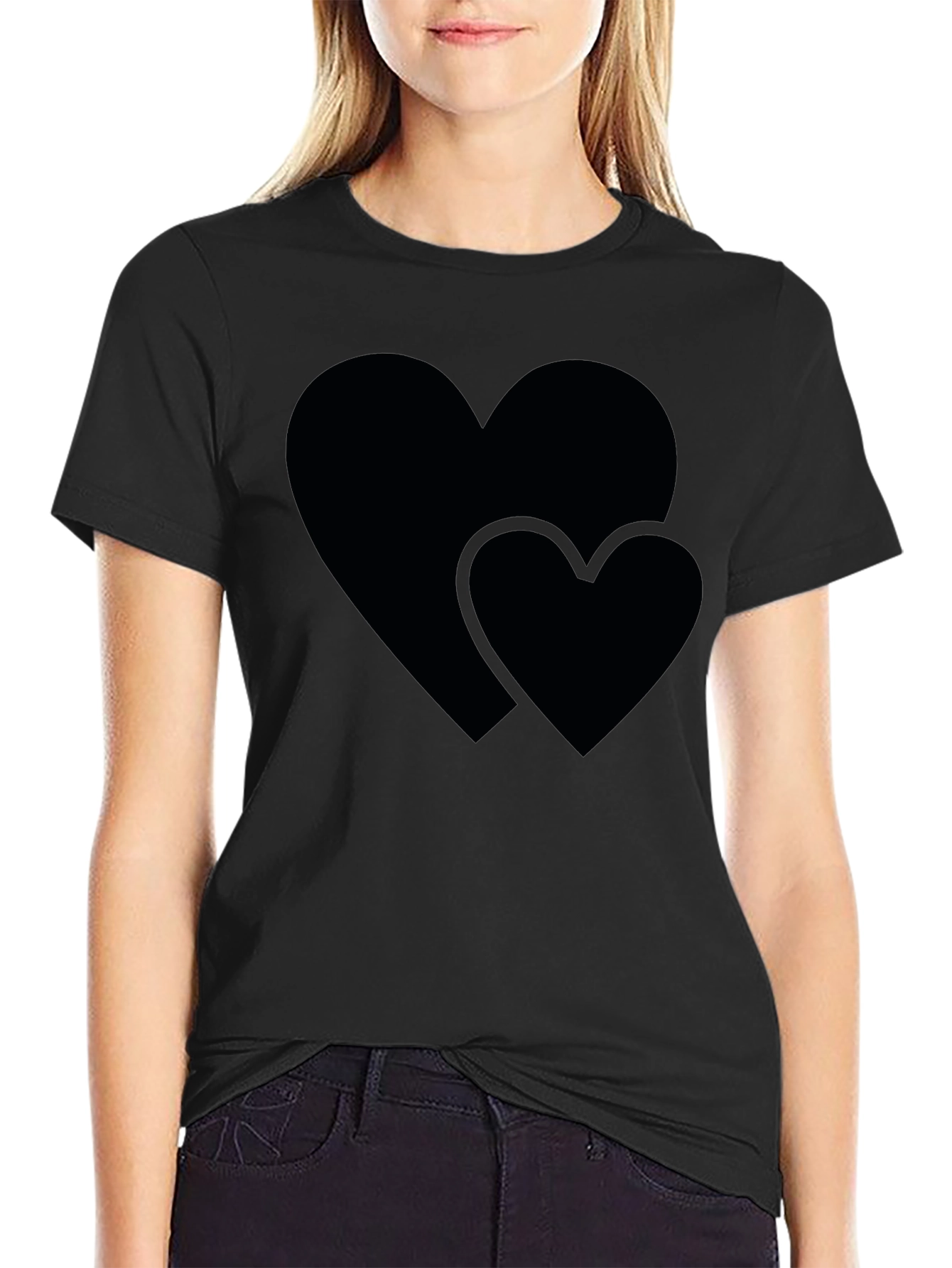 Heart Graphic Black Crew Neck Tee