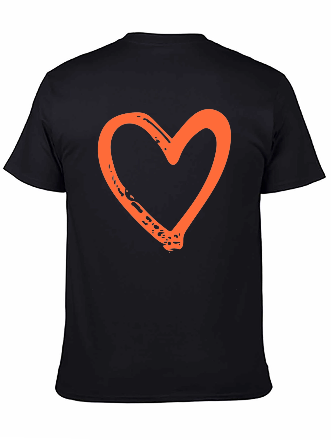Orange Heart Graphic Black T-Shirt