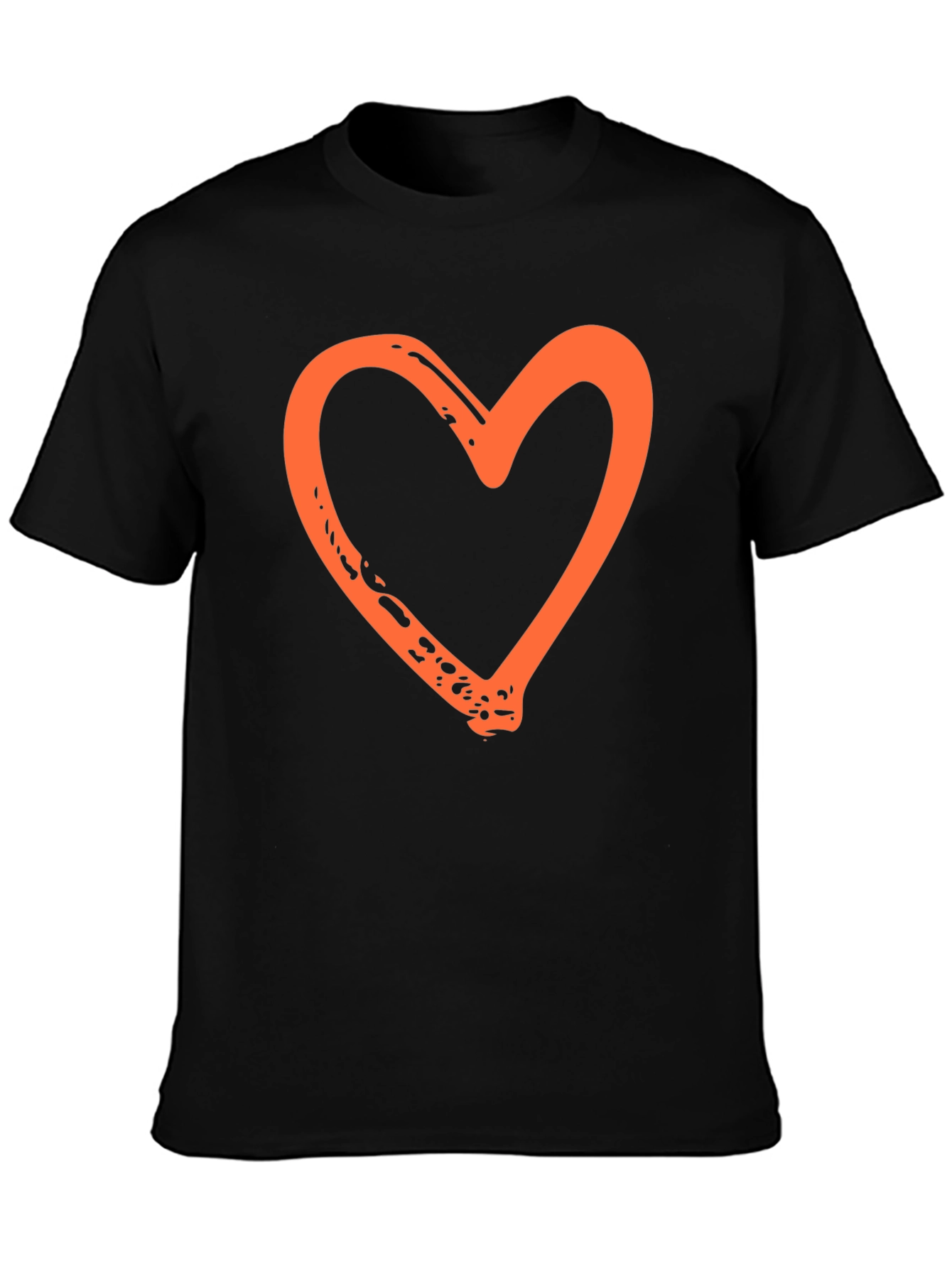 Orange Heart Graphic Black T-Shirt