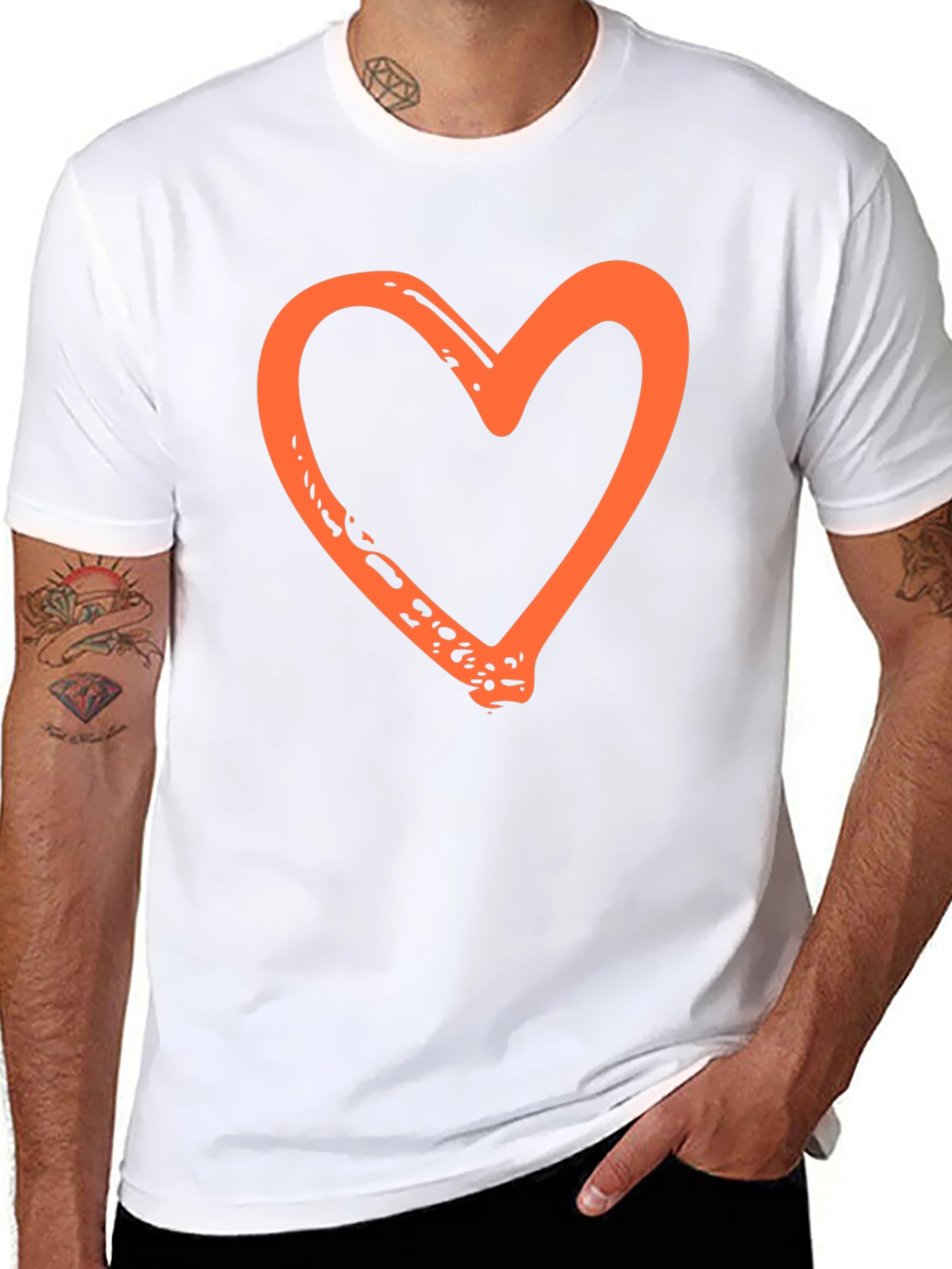 Orange Heart Graphic Black T-Shirt