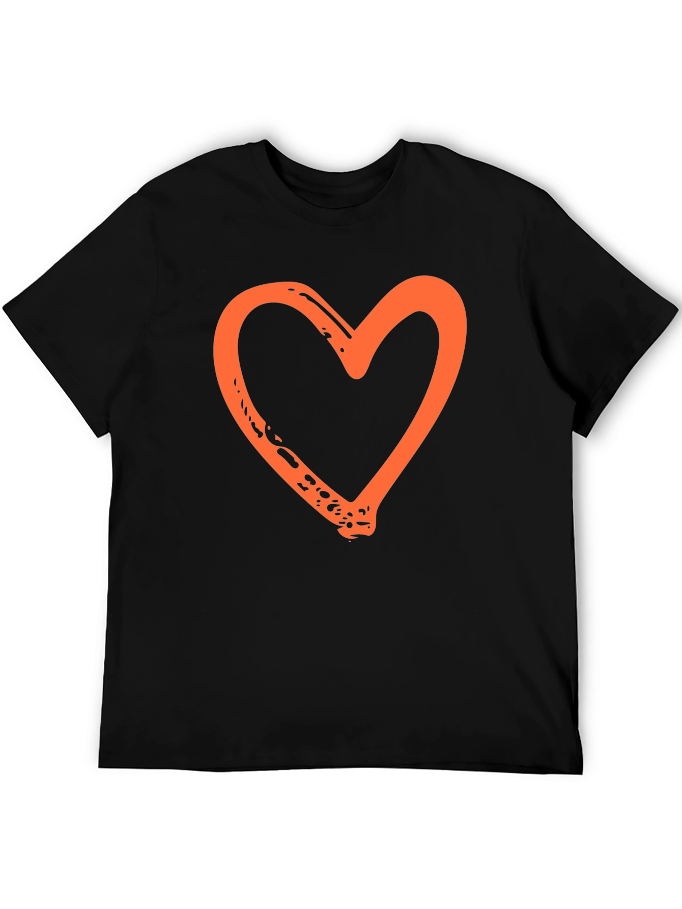 Orange Heart Graphic Black T-Shirt
