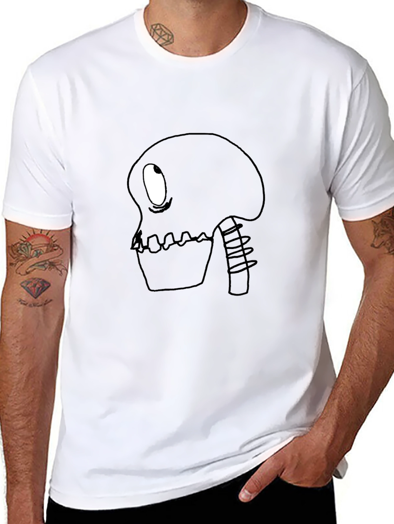 Cartoon Skeleton Graphic Tee - Black