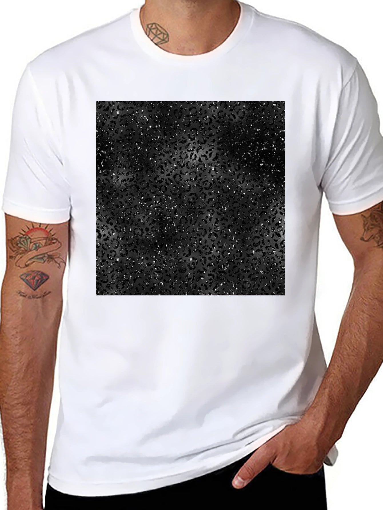 Mens Black Leopard Print Graphic Tee