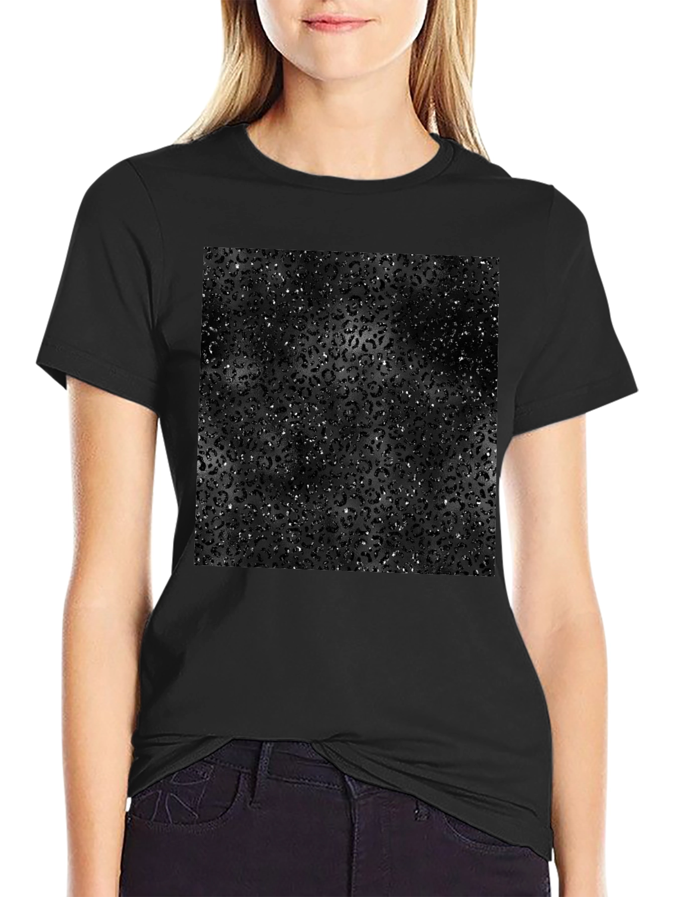 Mens Black Leopard Print Graphic Tee