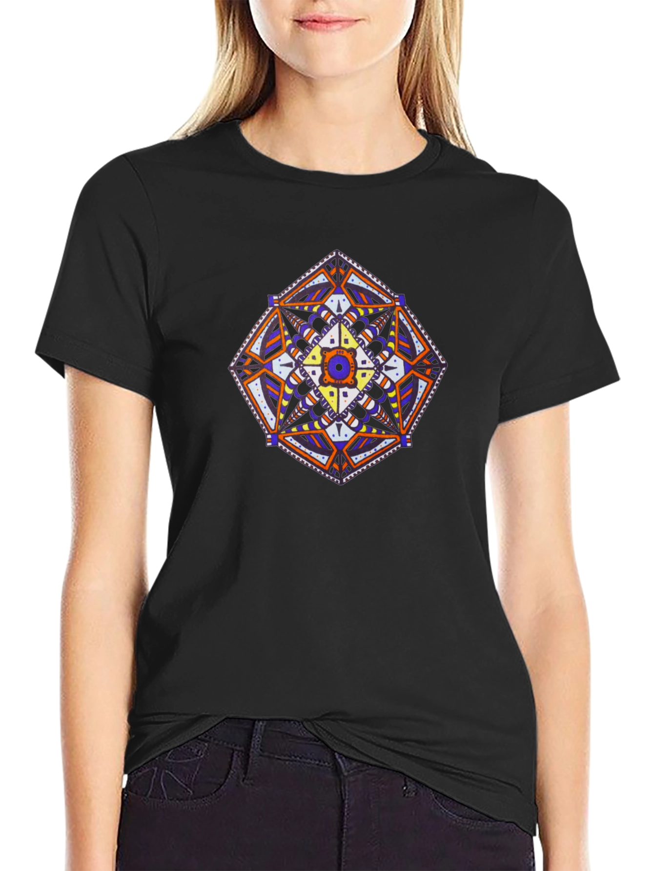 Geometric Mandala Graphic Black T-Shirt