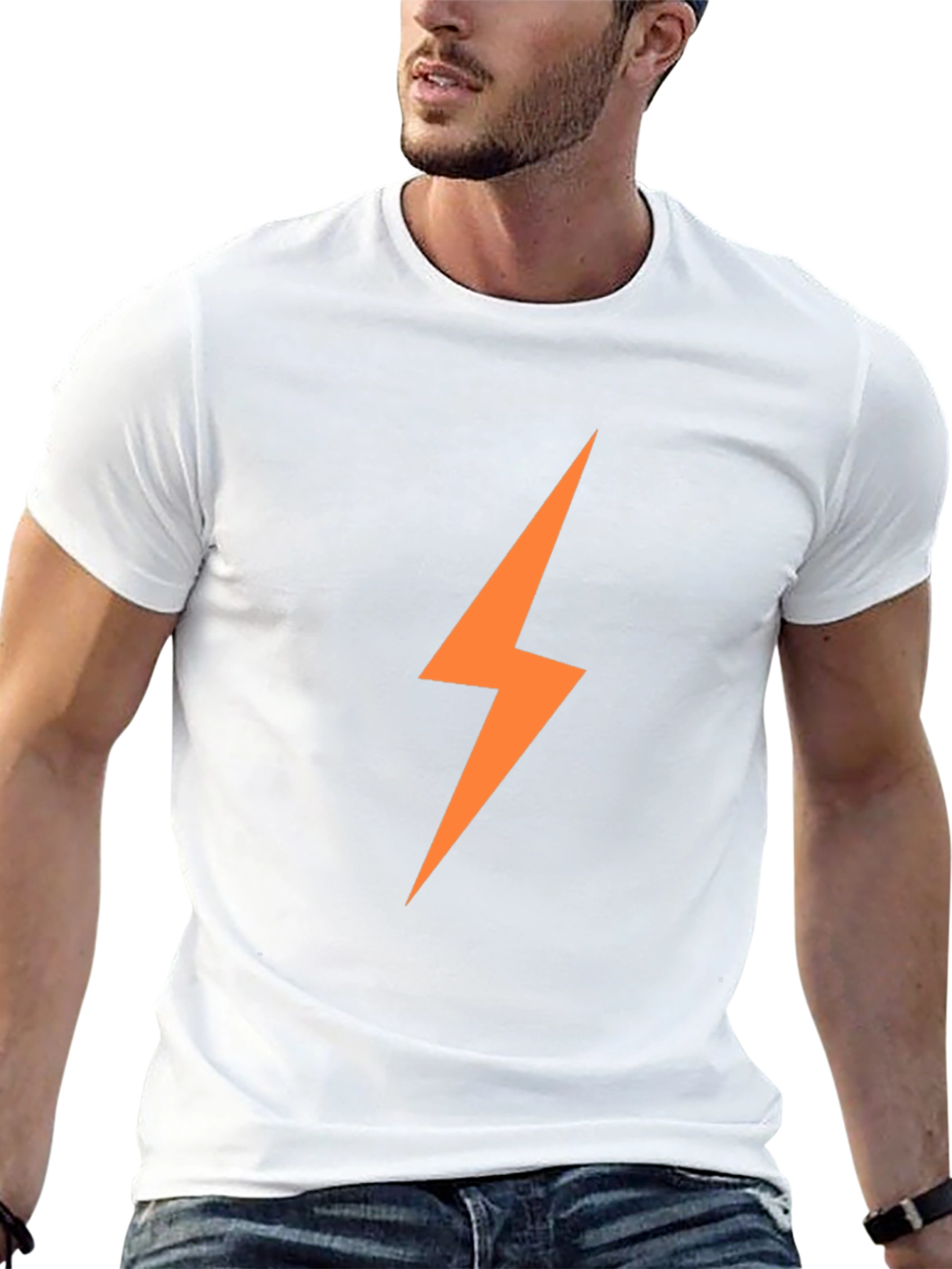 Mens Black T-Shirt with Orange Lightning Bolt