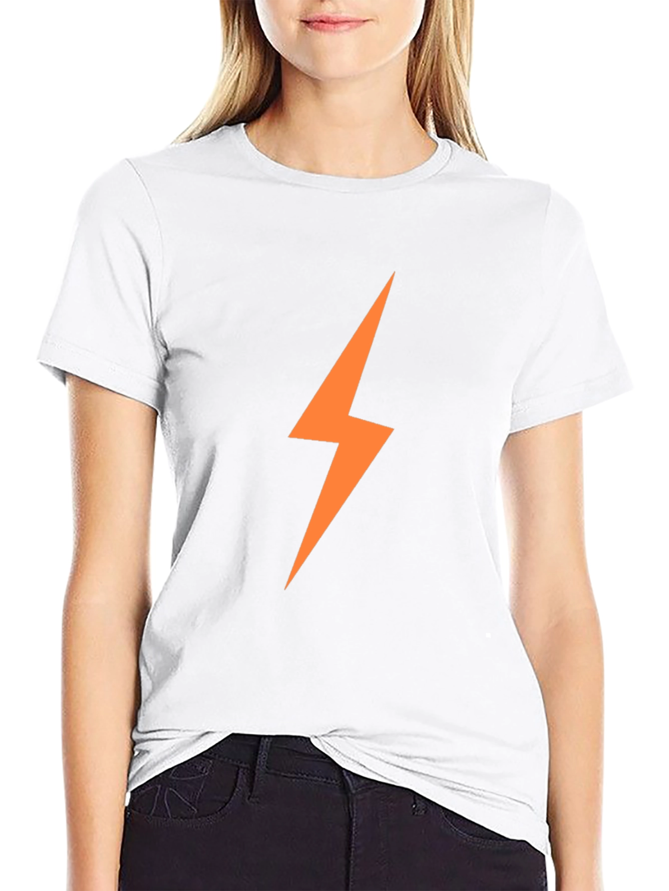 Mens Black T-Shirt with Orange Lightning Bolt