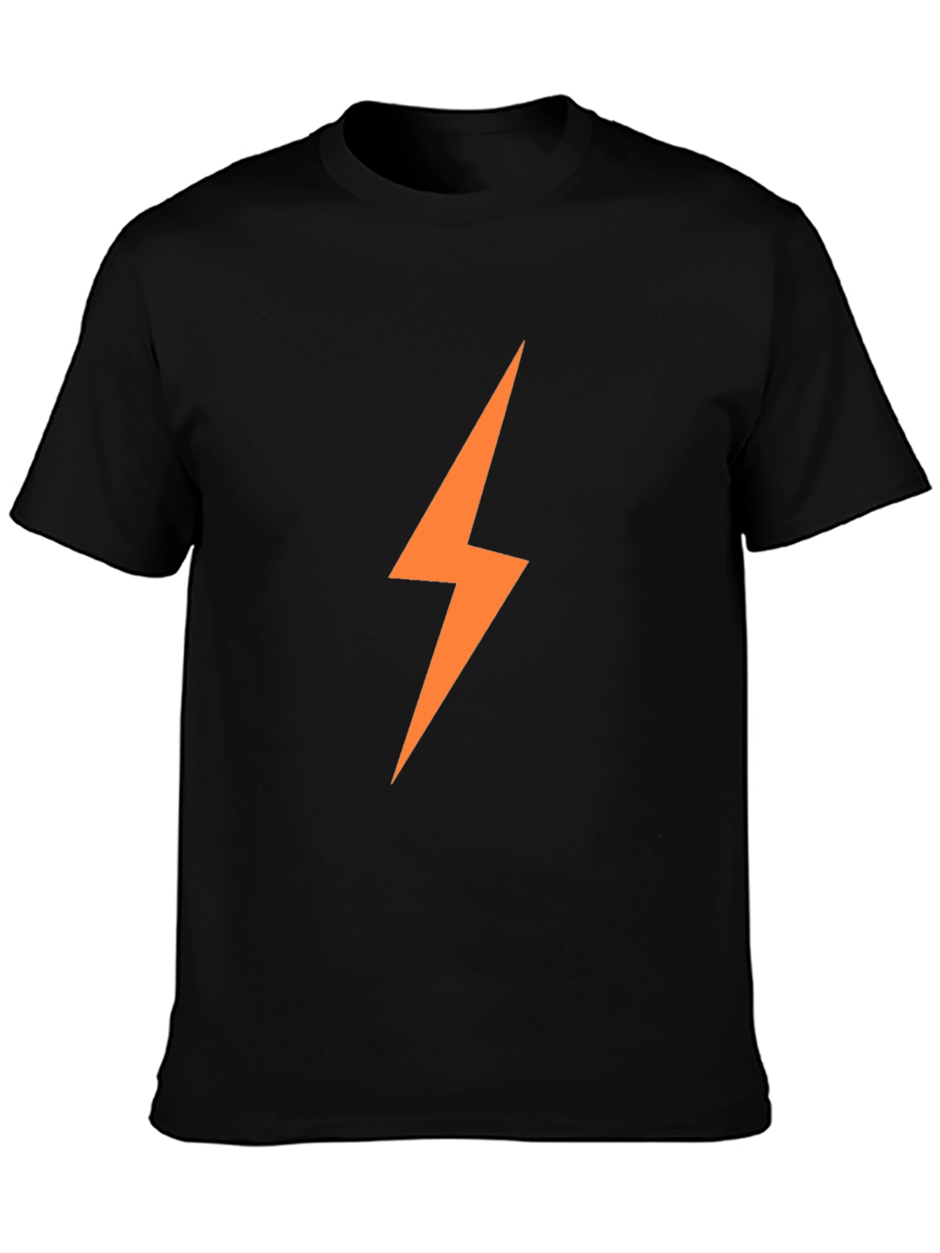 Mens Black T-Shirt with Orange Lightning Bolt