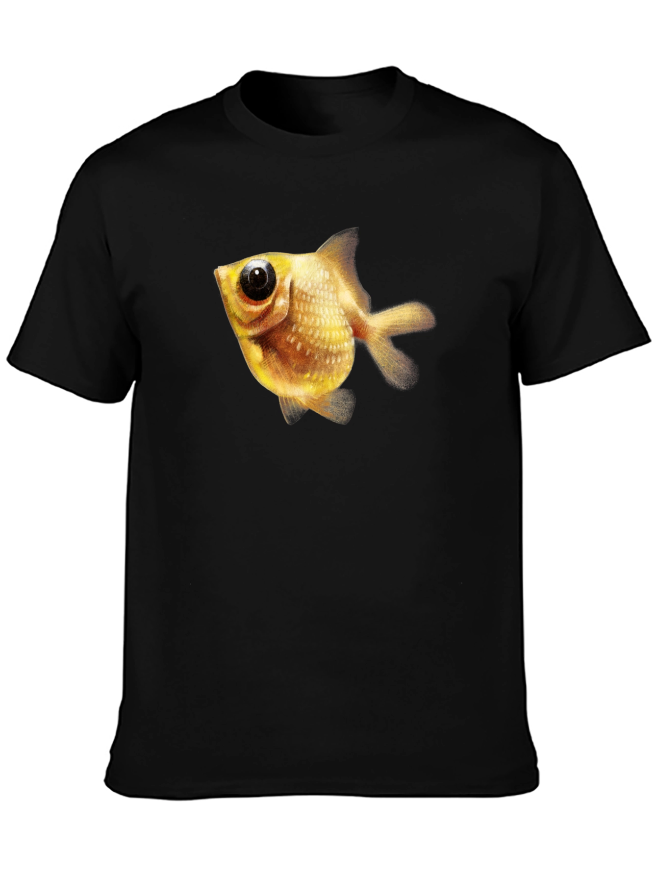 Mens Black T-Shirt with Goldfish Graphic