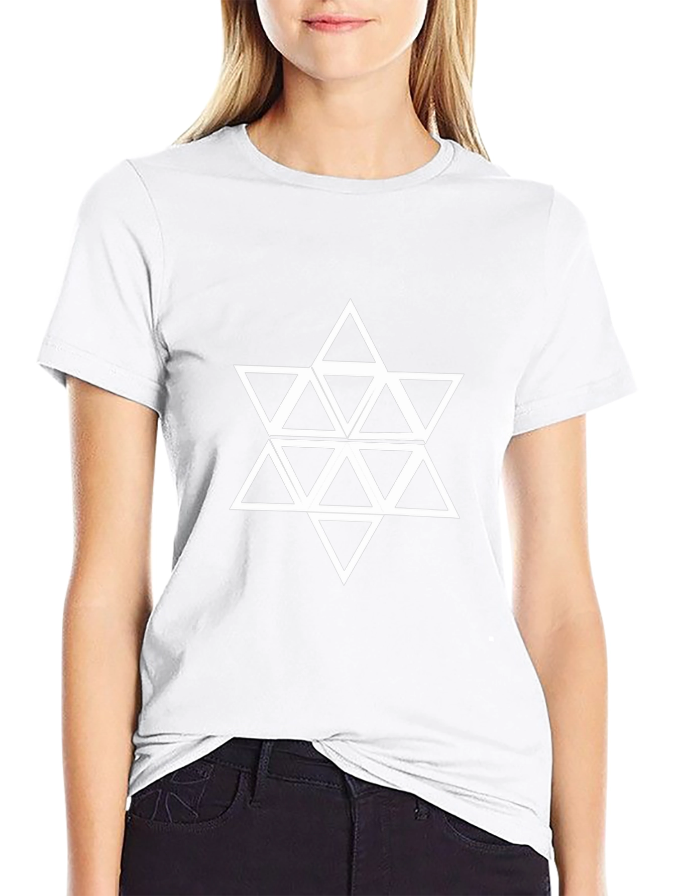 Geometric Triangle Star Graphic Tee - Black