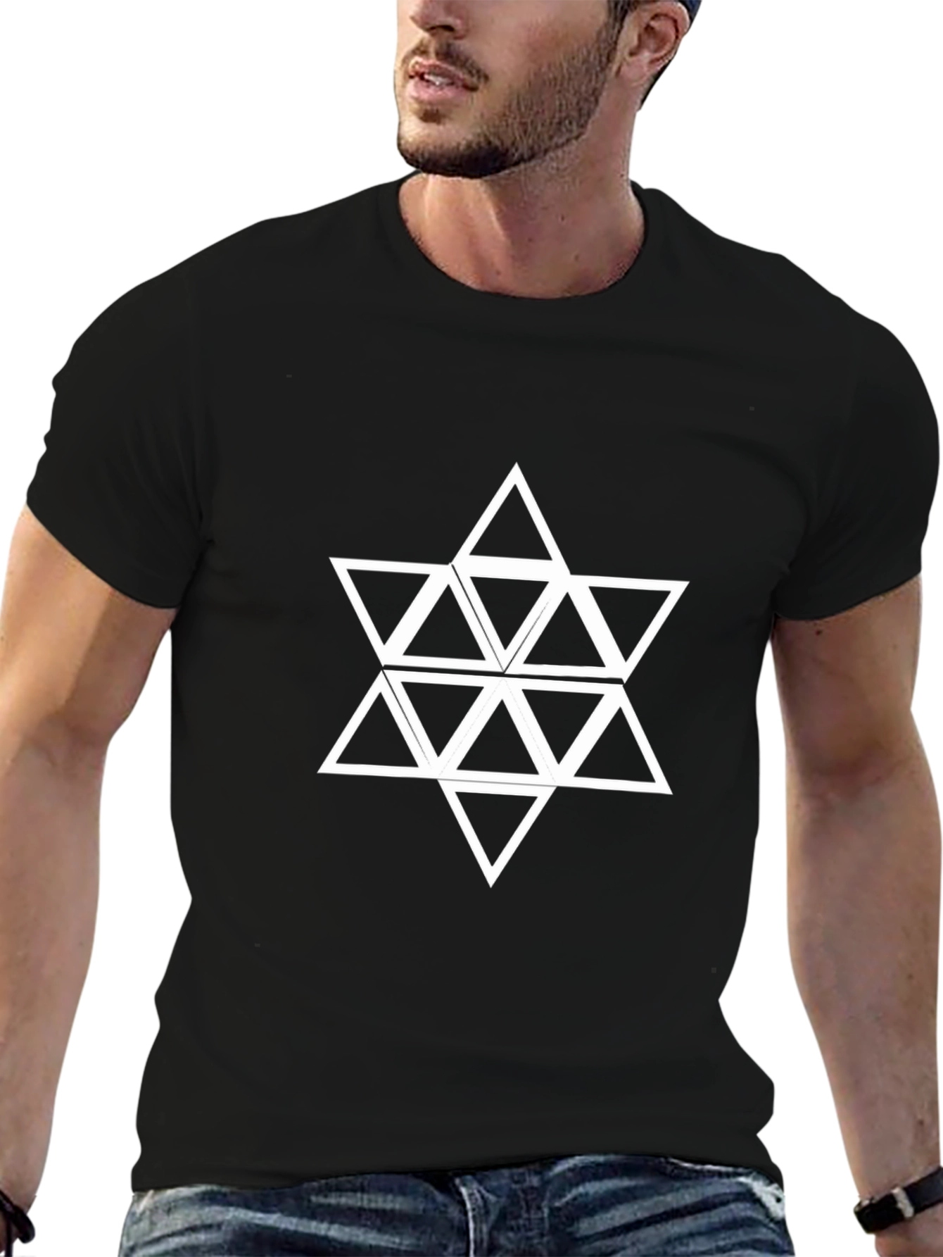 Geometric Triangle Star Graphic Tee - Black