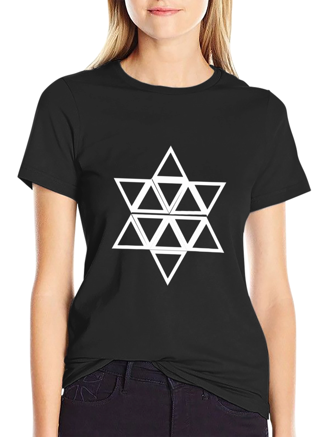 Geometric Triangle Star Graphic Tee - Black