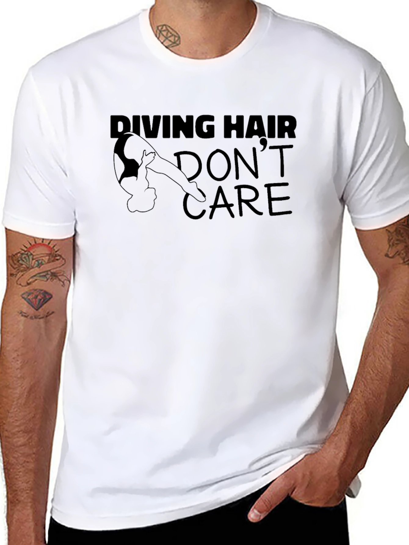 Diving Hair Dont Care Black T-Shirt