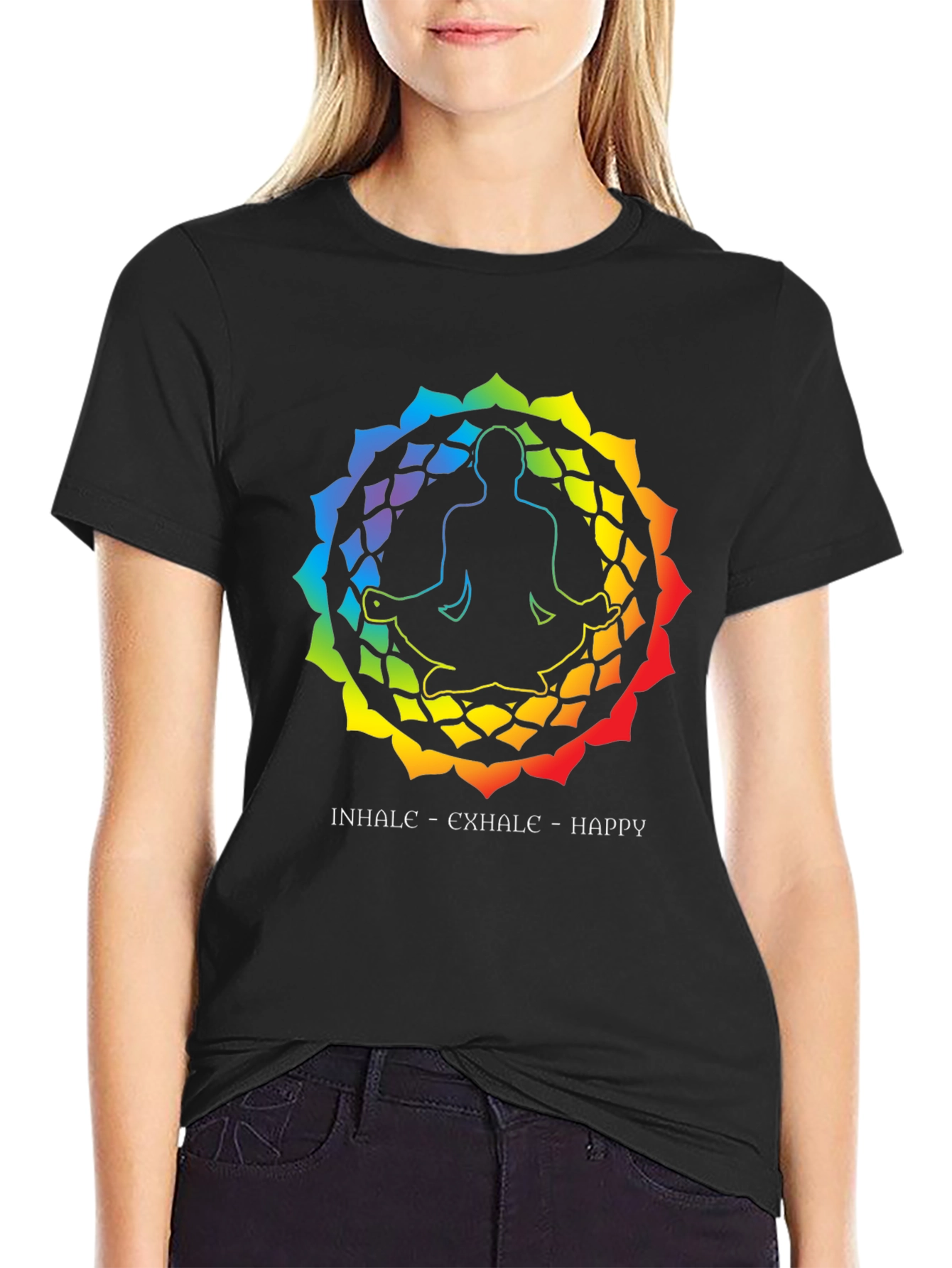 Yoga Meditation Rainbow Mandala Graphic T-Shirt