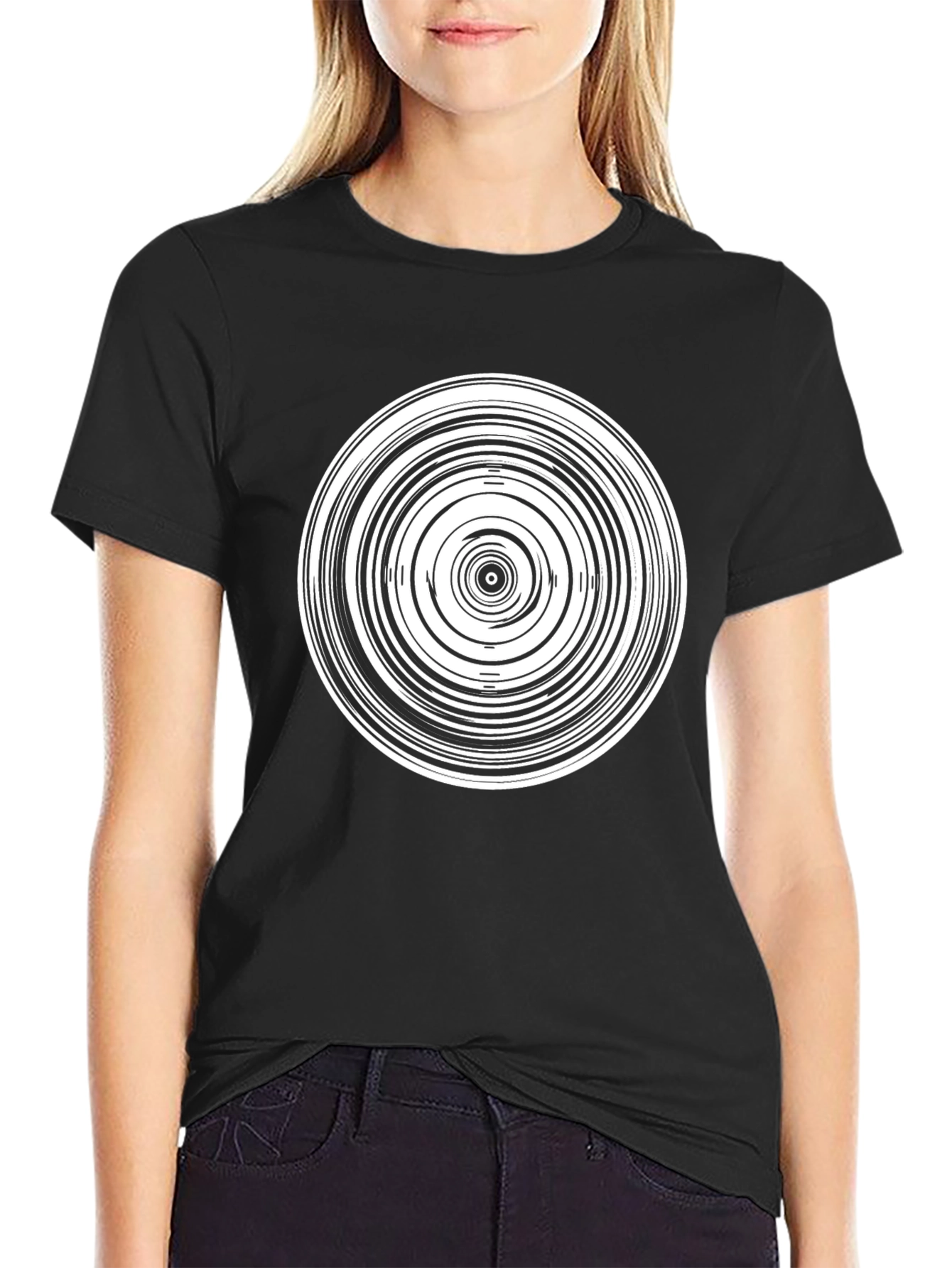 Abstract Circle Graphic Tee - Modern Black T-Shirt