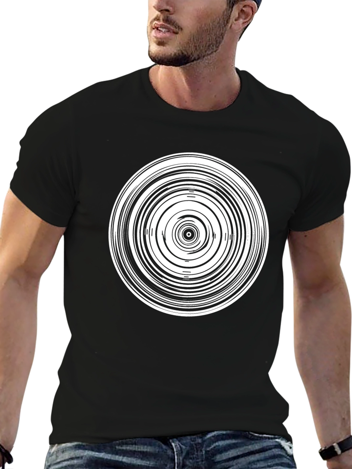 Abstract Circle Graphic Tee - Modern Black T-Shirt