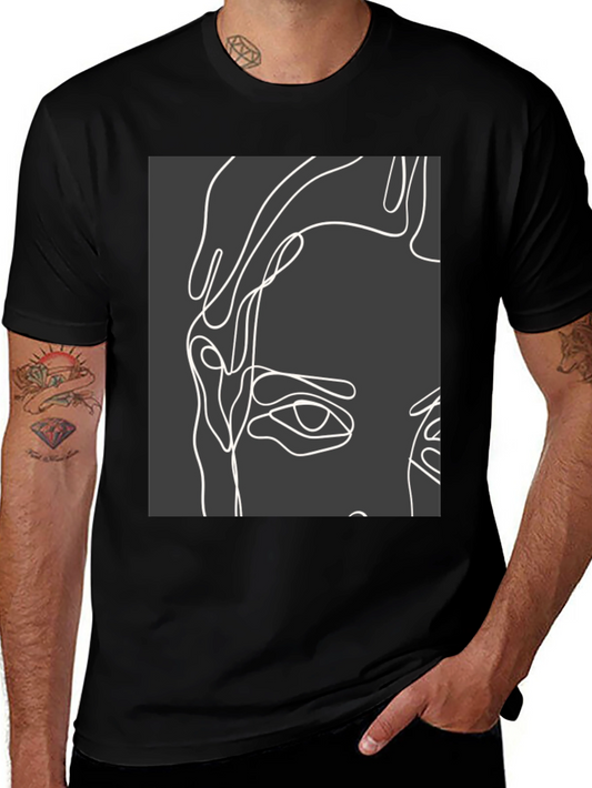 Abstract Face Line Art Black T-Shirt