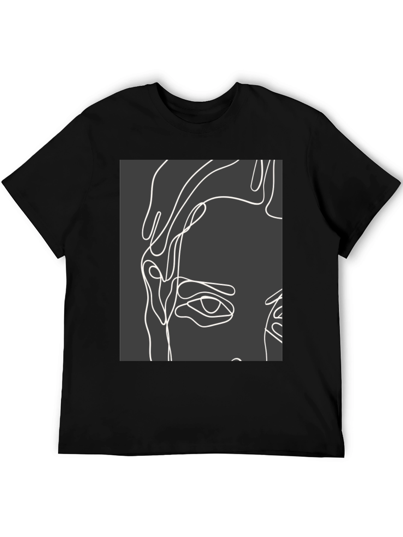 Abstract Face Line Art Black T-Shirt