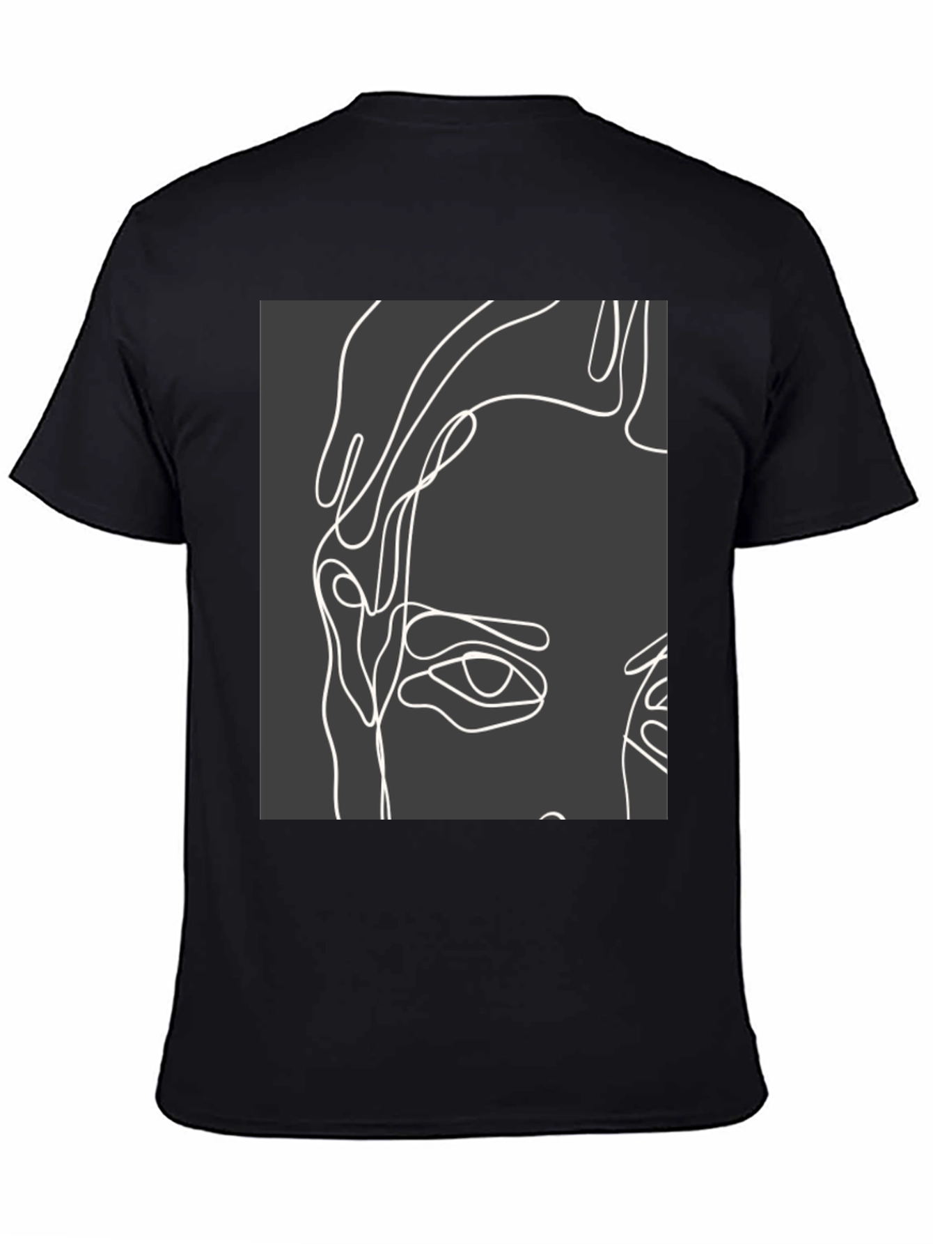 Abstract Face Line Art Black T-Shirt