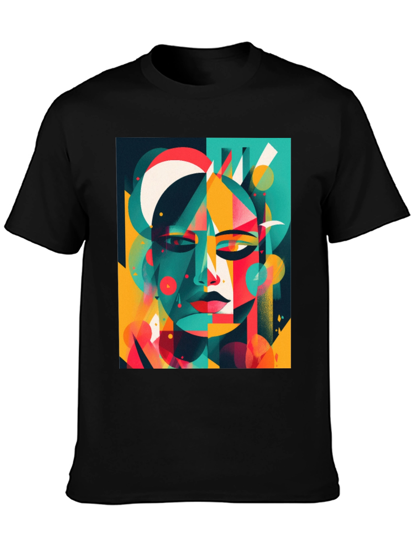 Abstract Geometric Face Graphic Black T-Shirt