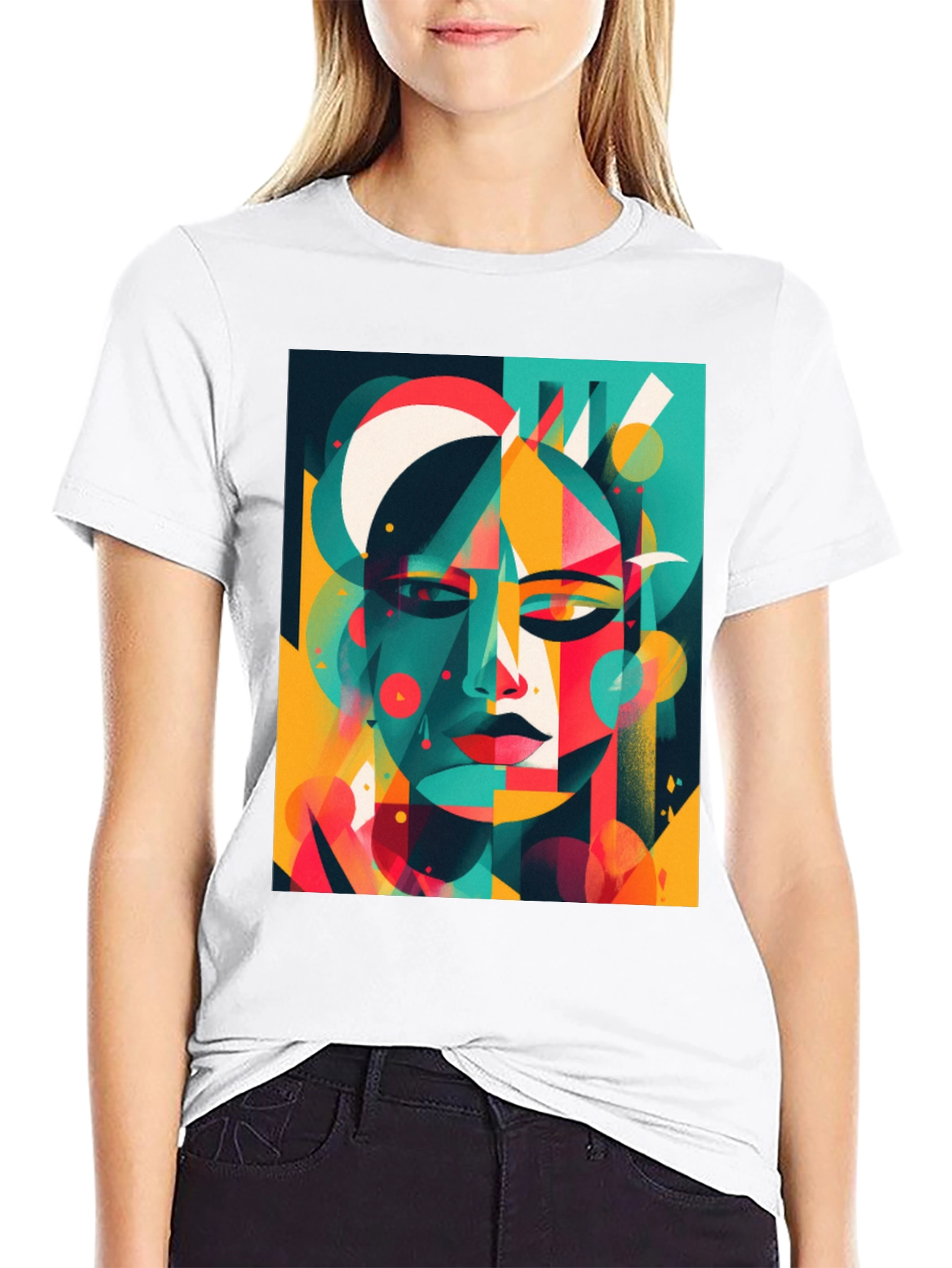 Abstract Geometric Face Graphic Black T-Shirt
