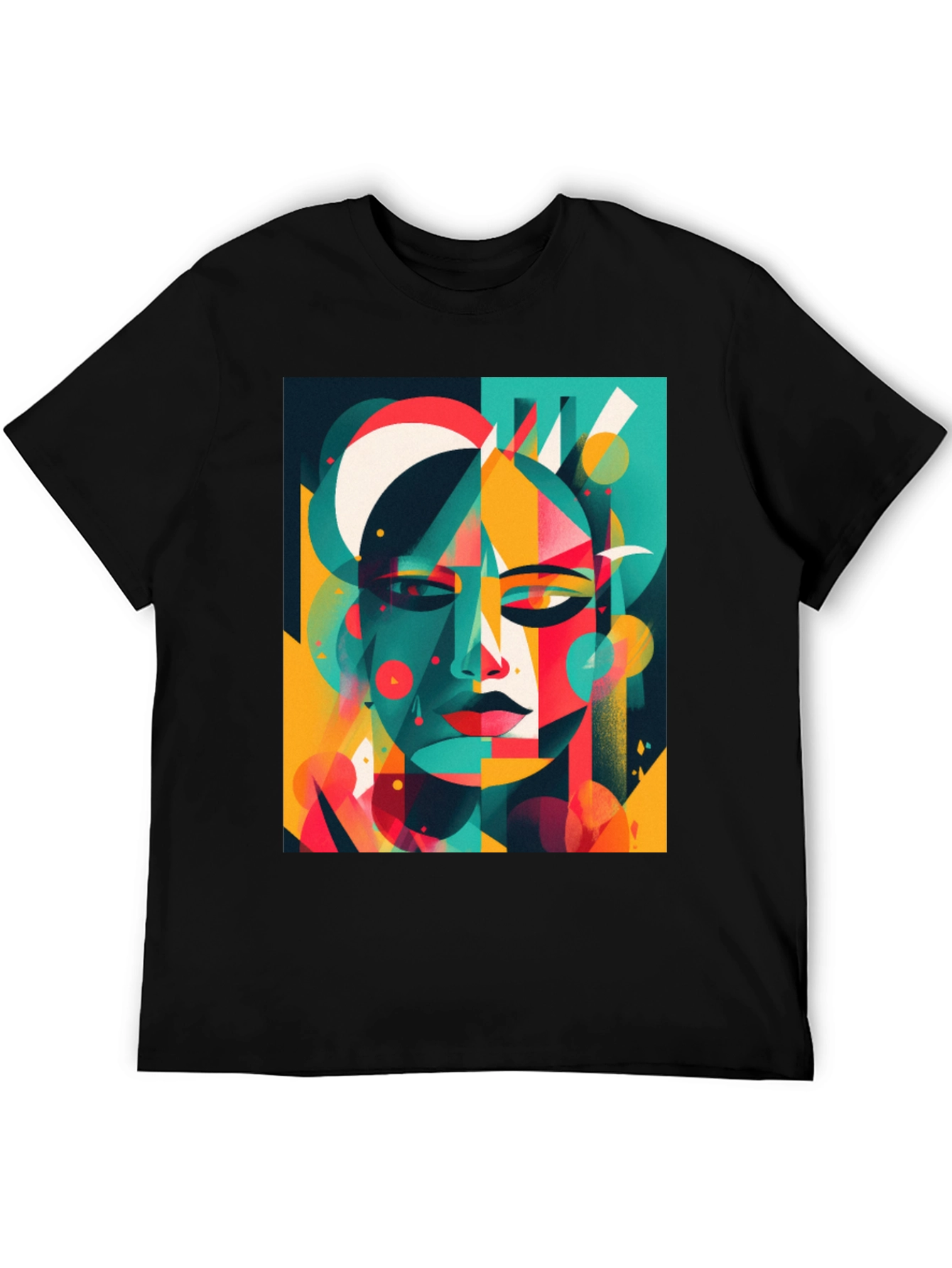 Abstract Geometric Face Graphic Black T-Shirt