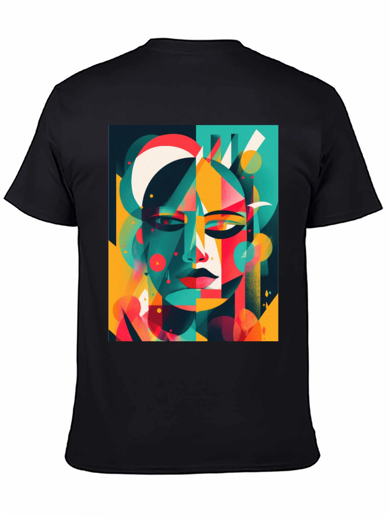 Abstract Geometric Face Graphic Black T-Shirt