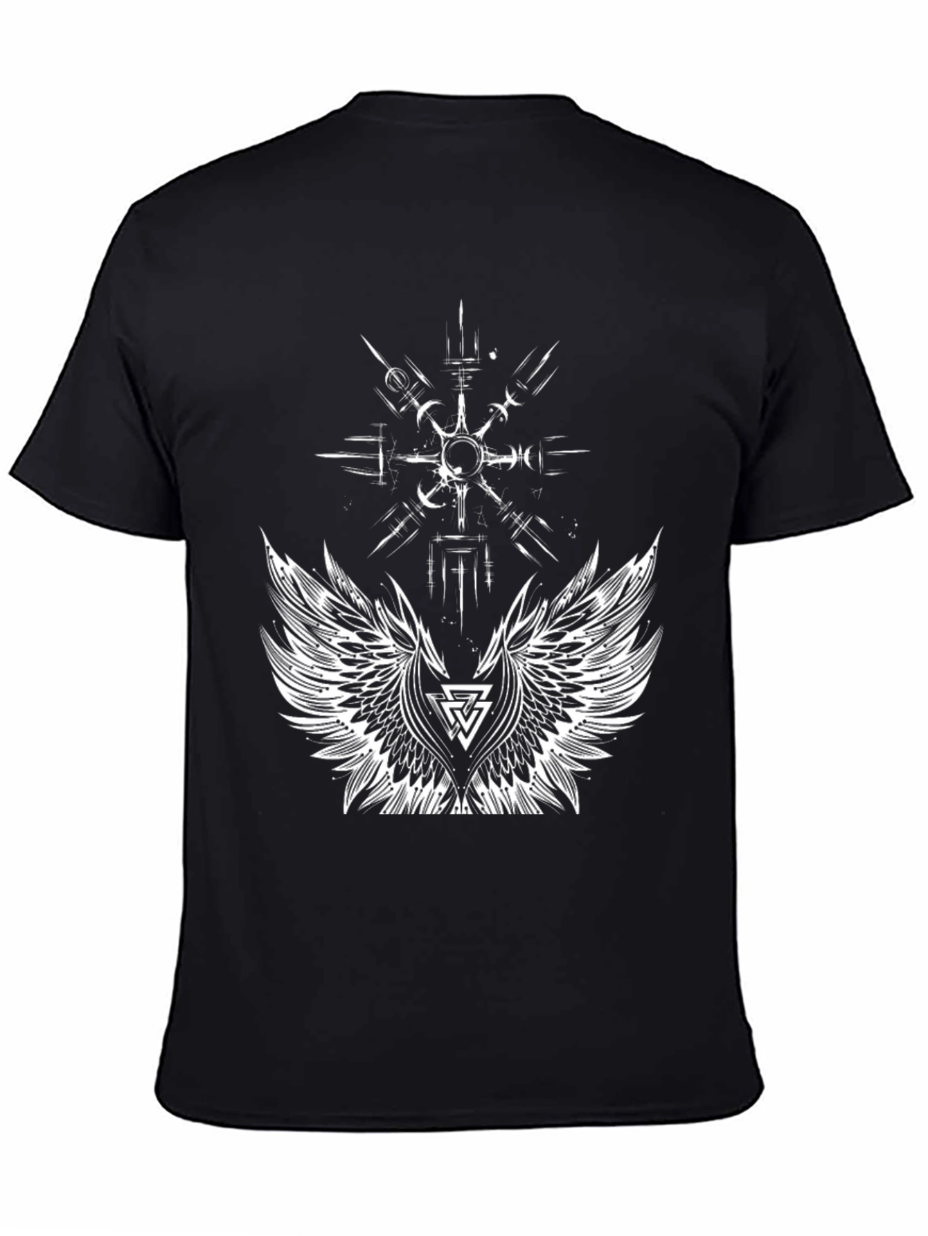 Black T-Shirt with Viking Wings Graphic