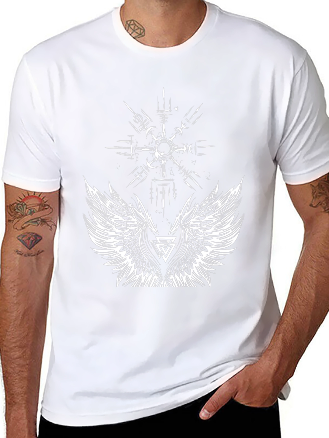 Black T-Shirt with Viking Wings Graphic