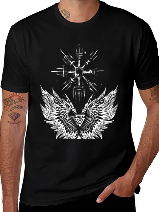 Black T-Shirt with Viking Wings Graphic