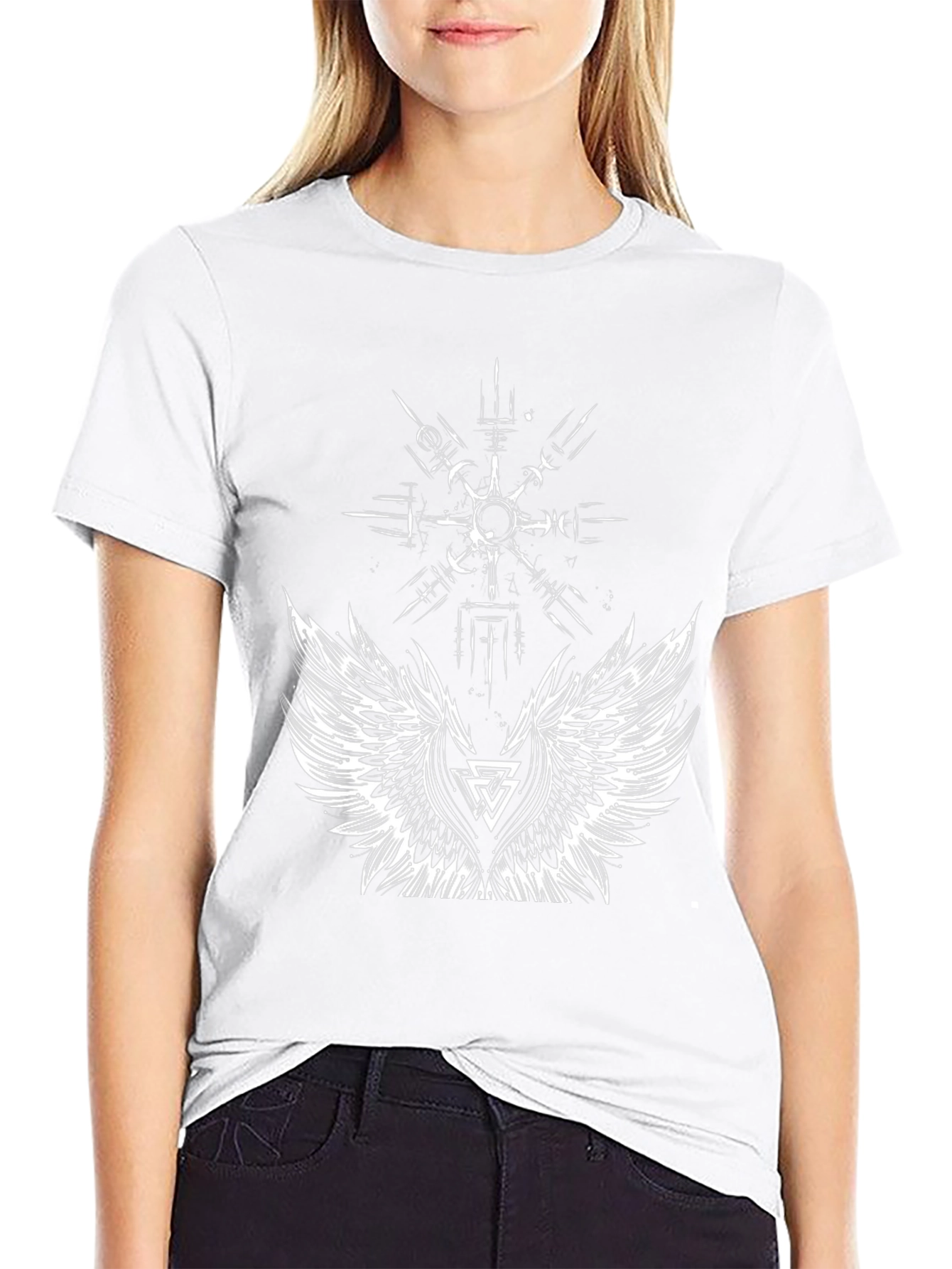 Black T-Shirt with Viking Wings Graphic