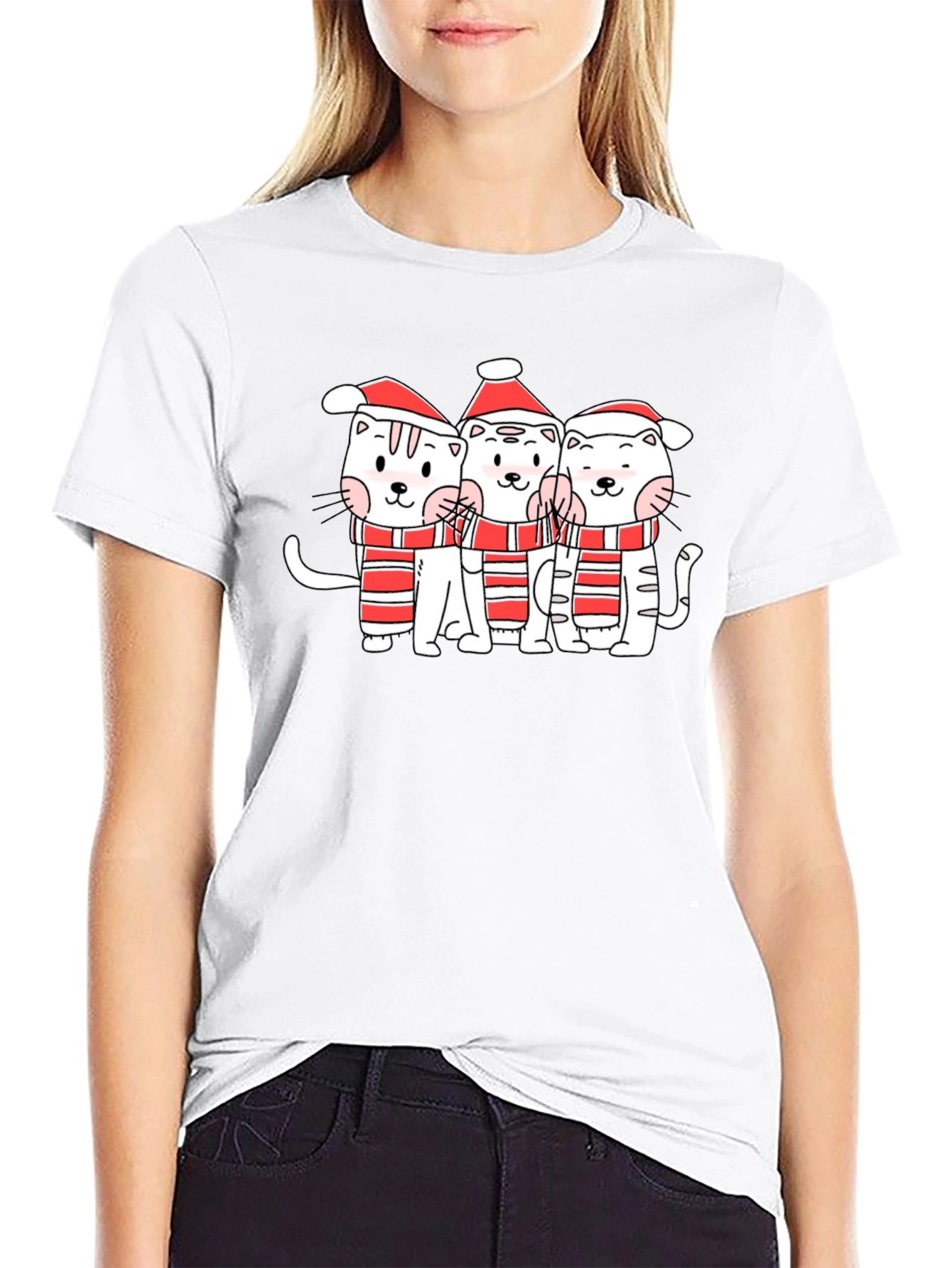 Festive Kitty Crew T-Shirt - Holiday Cheer