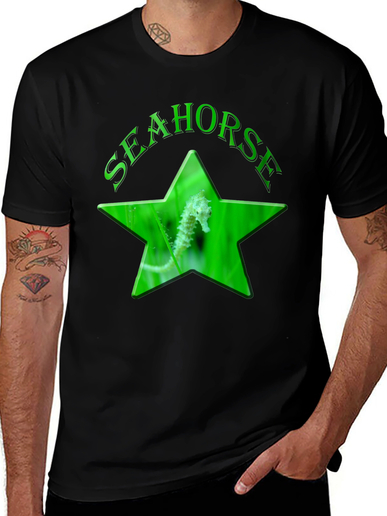 Seahorse Star Graphic Black T-Shirt