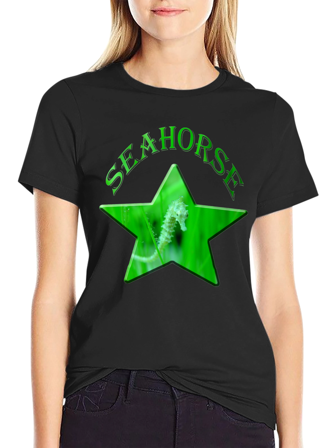 Seahorse Star Graphic Black T-Shirt