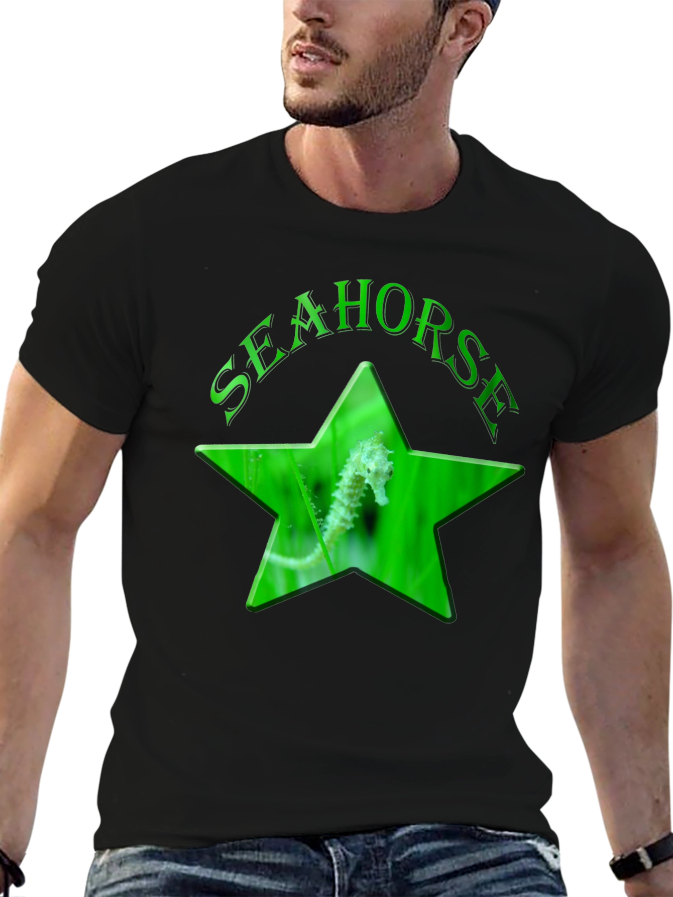 Seahorse Star Graphic Black T-Shirt