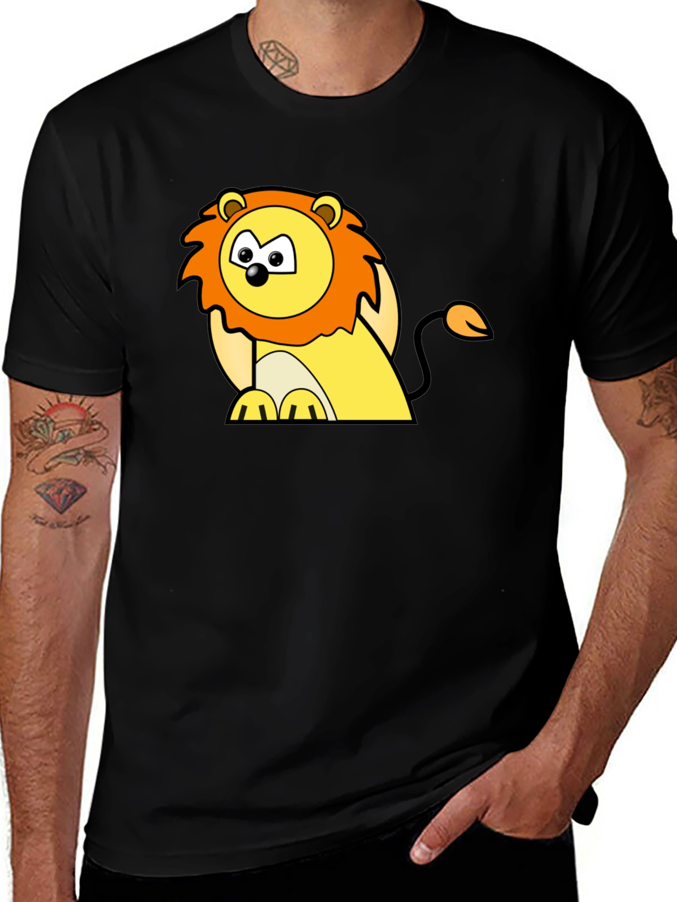 Cute Lion Graphic Tee - Black Cotton Comfort