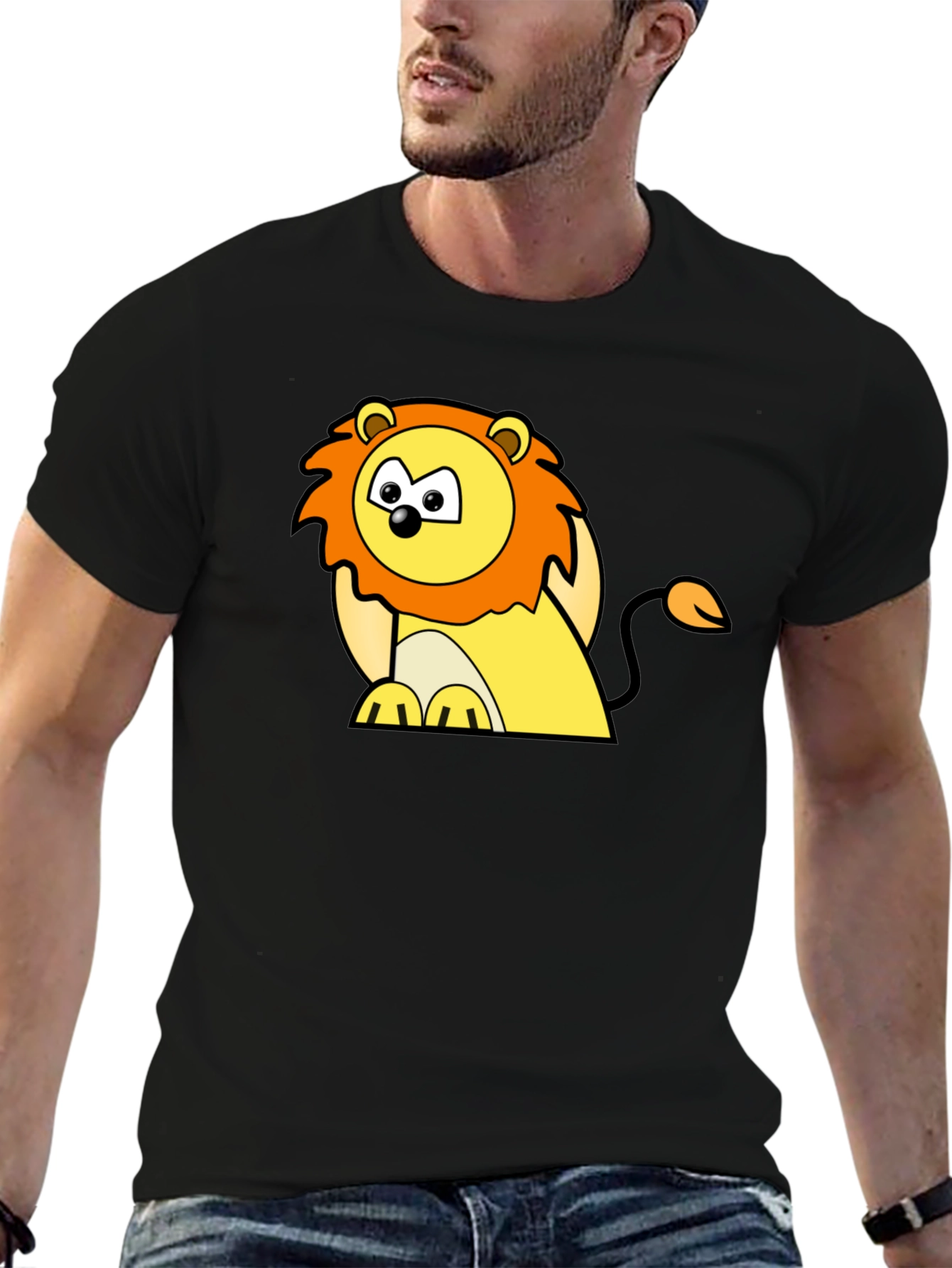 Cute Lion Graphic Tee - Black Cotton Comfort