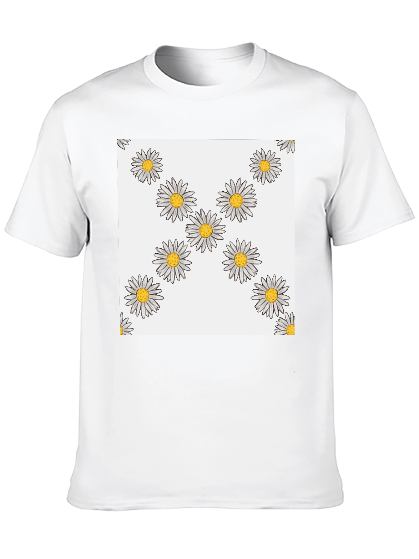 Daisy Pattern T-Shirt - Casual Black Tee