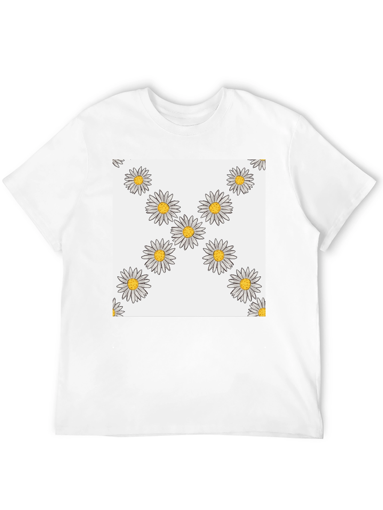 Daisy Pattern T-Shirt - Casual Black Tee