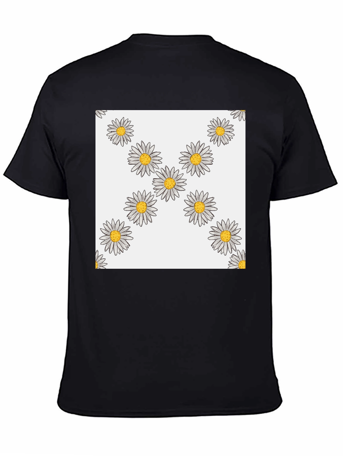 Daisy Pattern T-Shirt - Casual Black Tee