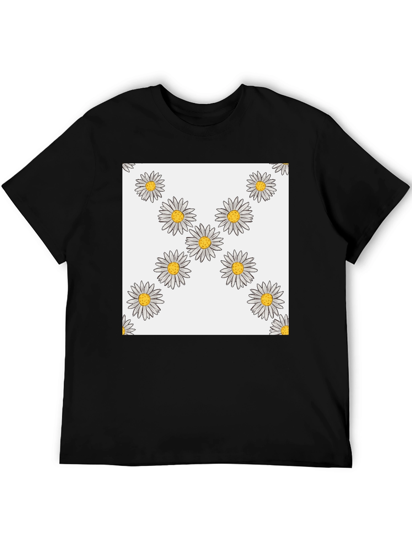 Daisy Pattern T-Shirt - Casual Black Tee