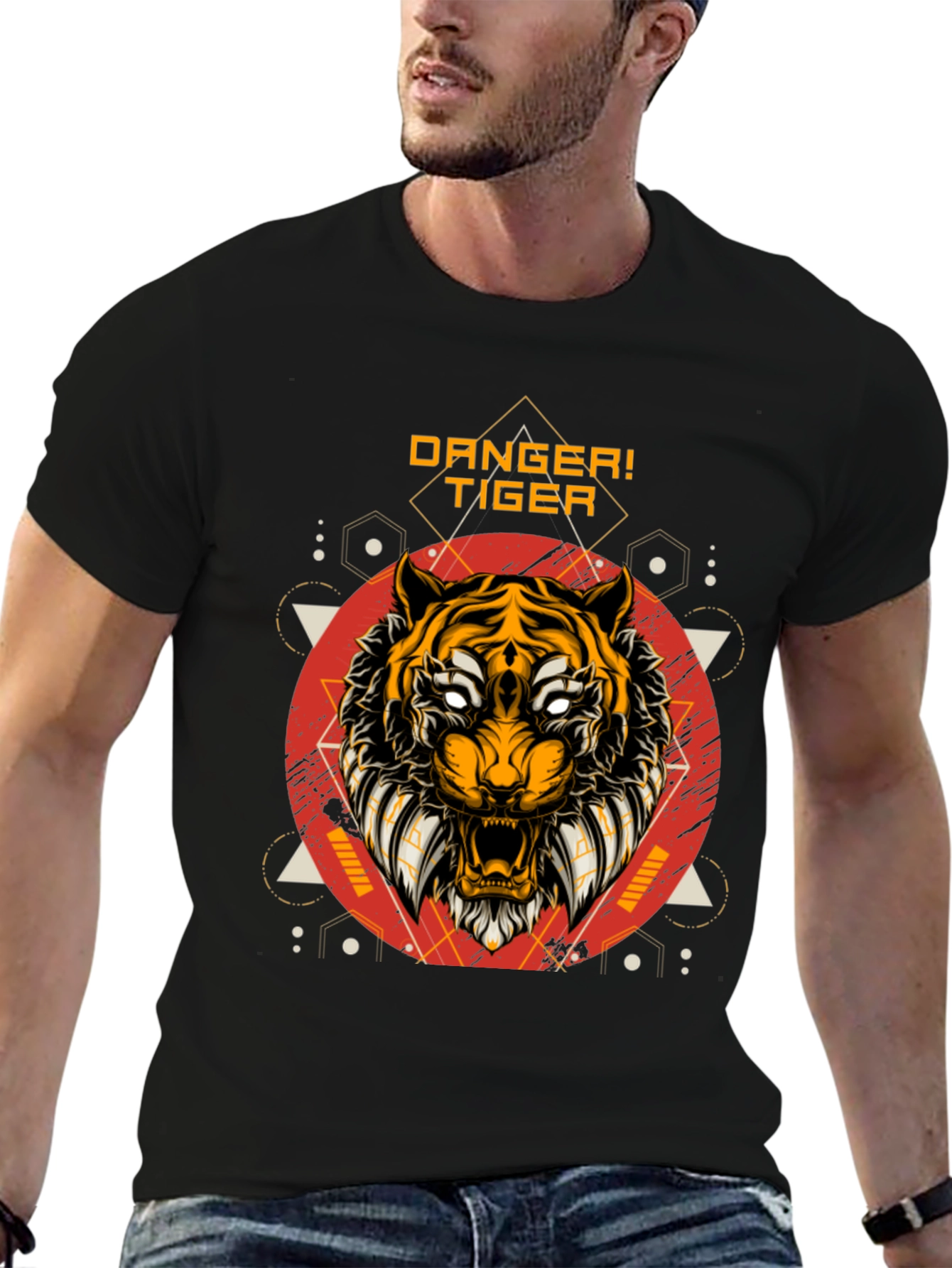 Danger Tiger Graphic Tee - Black Cotton T-Shirt