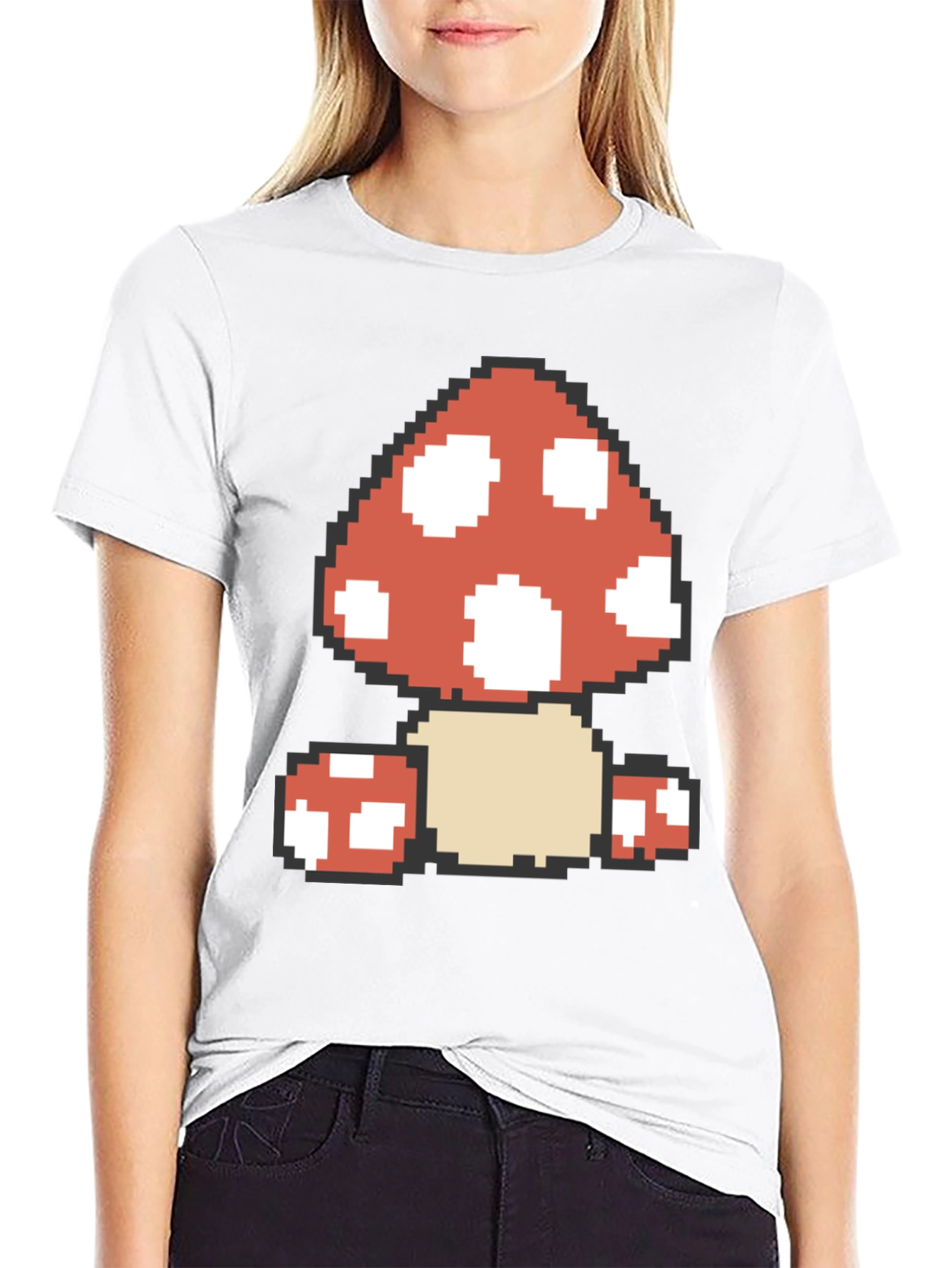 Pixelated Mushroom Graphic Tee - Retro Gaming Style