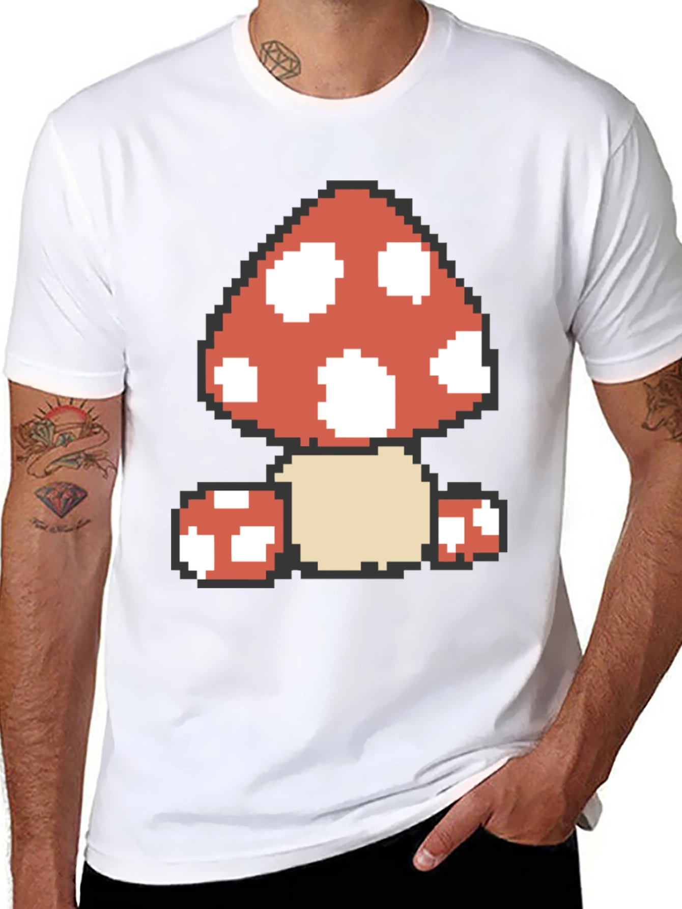 Pixelated Mushroom Graphic Tee - Retro Gaming Style