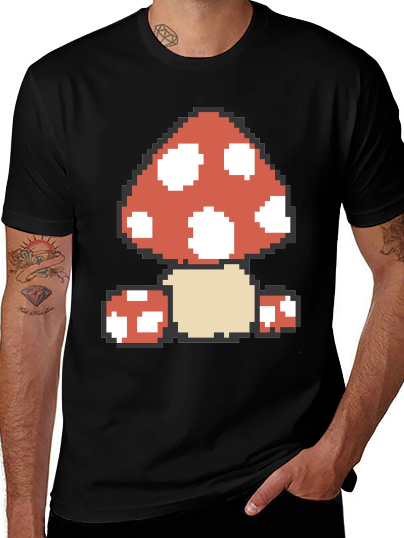 Pixelated Mushroom Graphic Tee - Retro Gaming Style